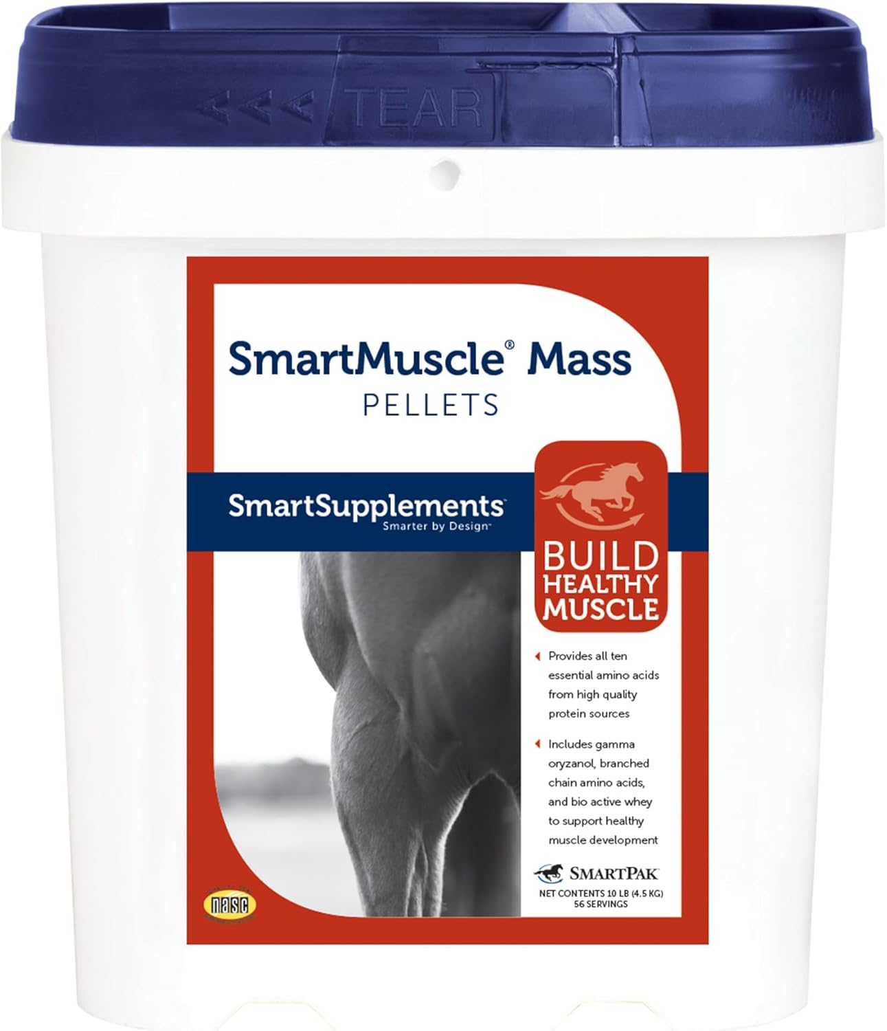 SmartMuscle® Mass Pellets | Horse Muscle Supplements, Bioactive Whey, Gamma Oryzanol, and More | Ideal for Lean Muscle Development and Maintenance | 56 Servings | 10 lb Bucket