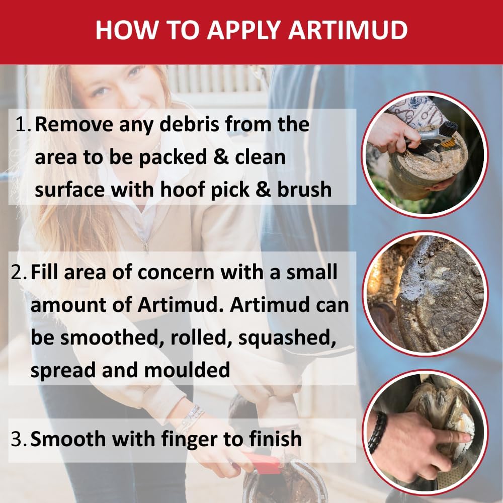 Artimud - Horse Hoof Putty Thrush Treatment 10 oz (300g) | Eucalyptus Horse Hoof Clay | Equine Frog & Sole Protection | Red Horse Products | Natural Hoof Mud | Non-caustic | All Equines