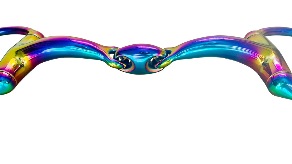 Rainbow Stainless Steel Eggbutt Curve Snaffle Horse Bit – Multi Color Gentle Mouth Horse Bit for Training & Riding, Durable Non-Rust Equestrian Tack for Horses