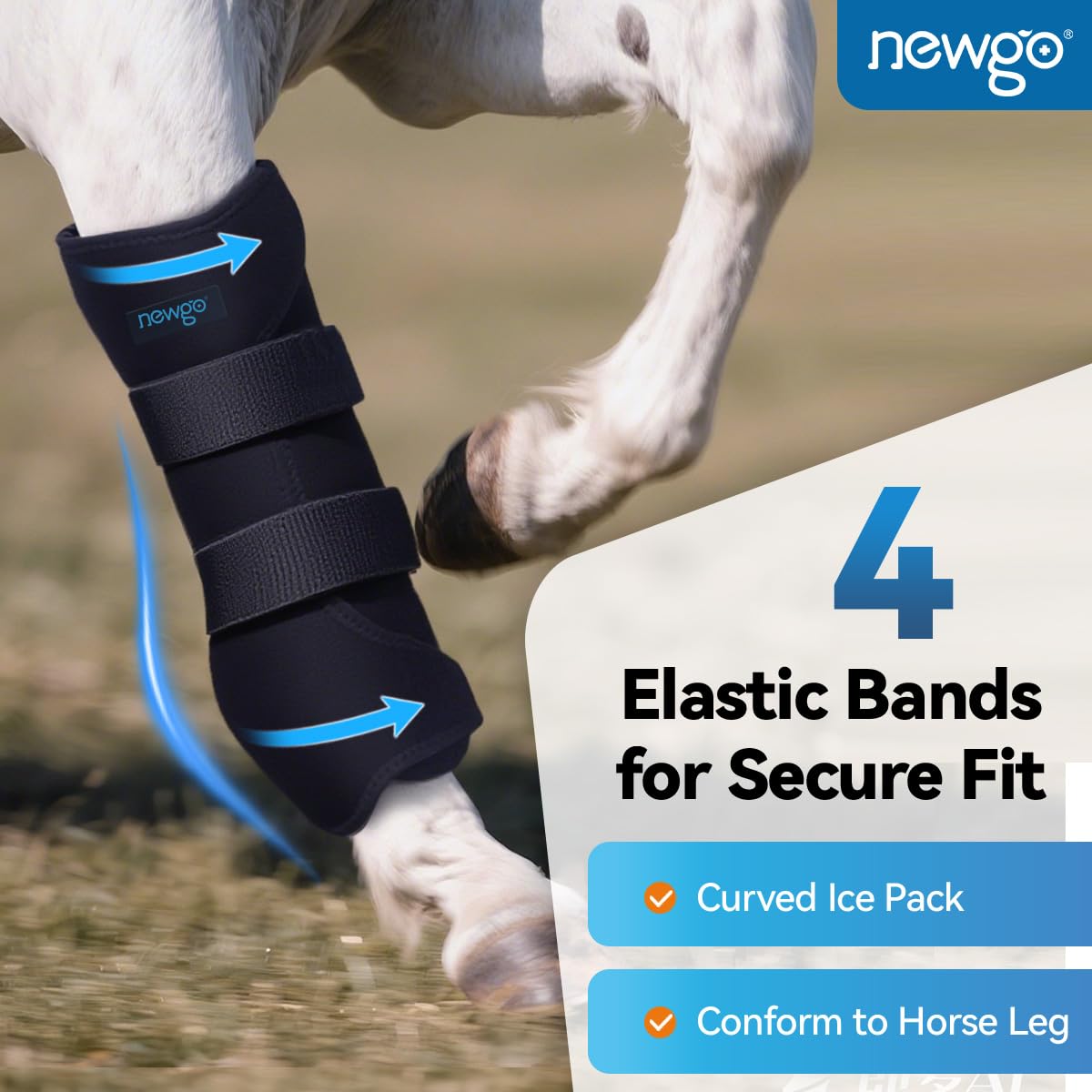 NEWGO Horse Ice Pack Reusable Horse Leg Wrap for Injury, Cooling Horse Knee Wrap Full Coverage Leg Ice Boot Cold Pack 1 Wrap with 2 Gel Packs for Knee, Legs, Boots, and Hooves