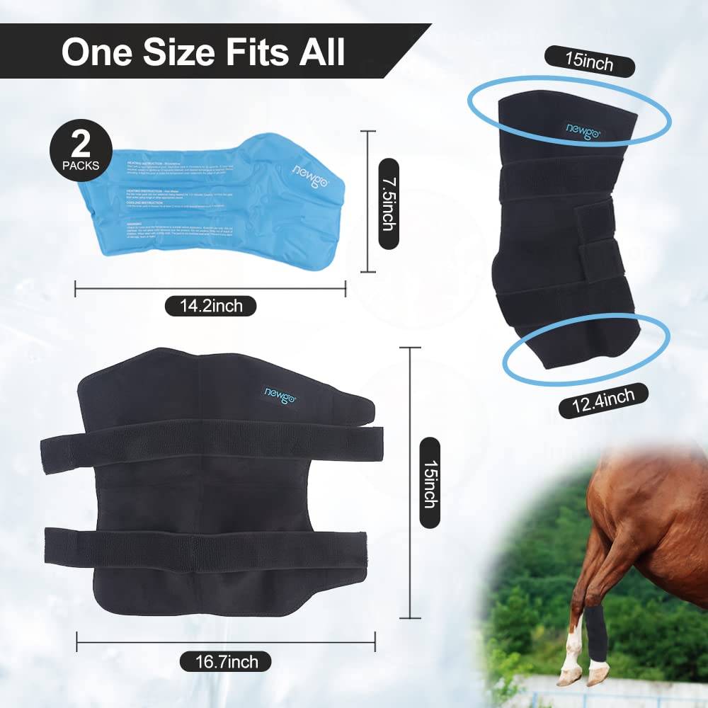 NEWGO Envoltura de hielo para caballo, reutilizable, para lesiones, envoltura refrescante de rodilla de caballo, cubierta completa, bota de hielo fría, 1 envoltura con 2 paquetes de gel para rodilla, piernas, botas y cascos