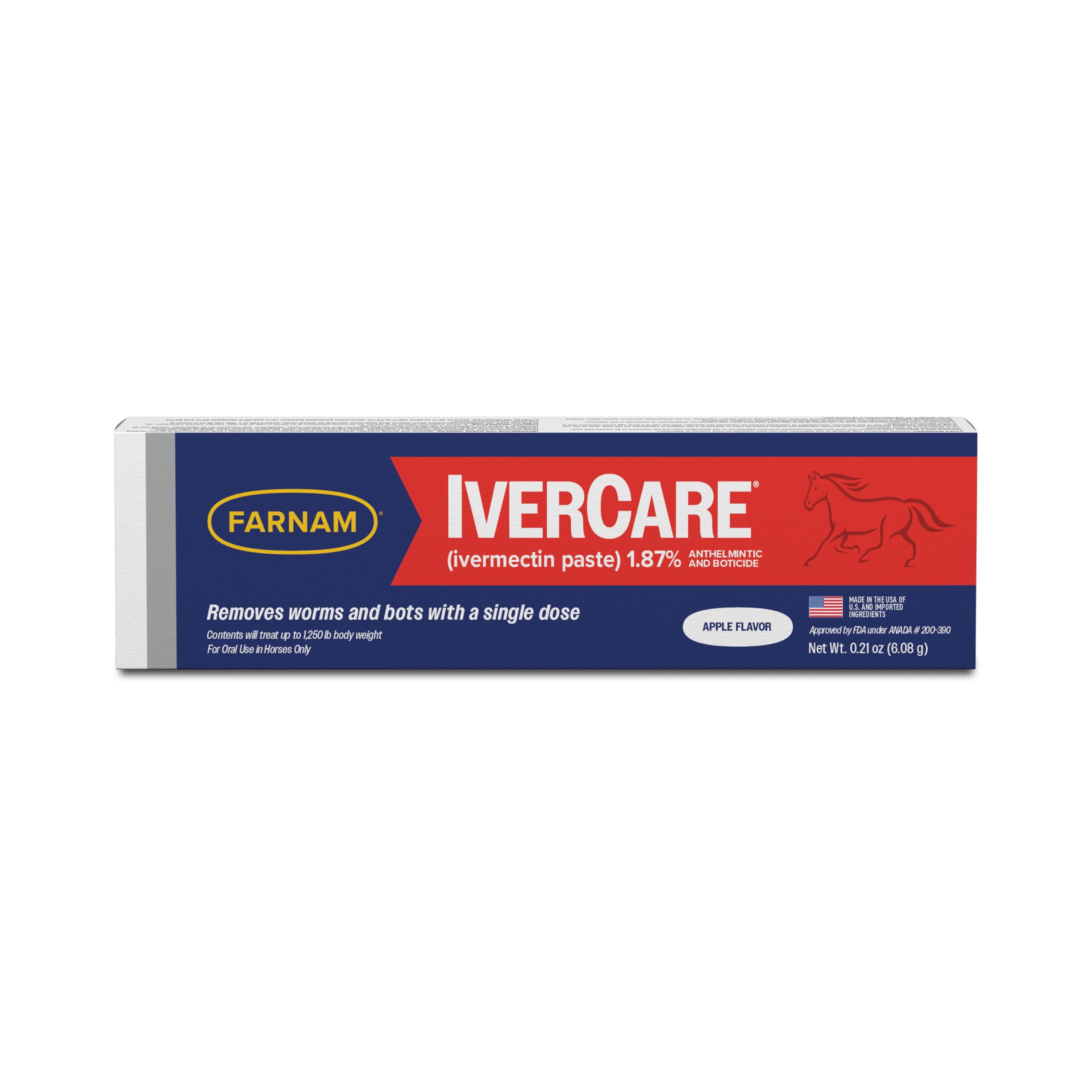 Farnam IverCare (ivermectin Paste) 1.87% for Horses, Anthelmintic and Boticide, 0.21 Ounces, Horse Dewormer, Ivermectin Apple-Flavored Paste, Up to 1,250 lbs