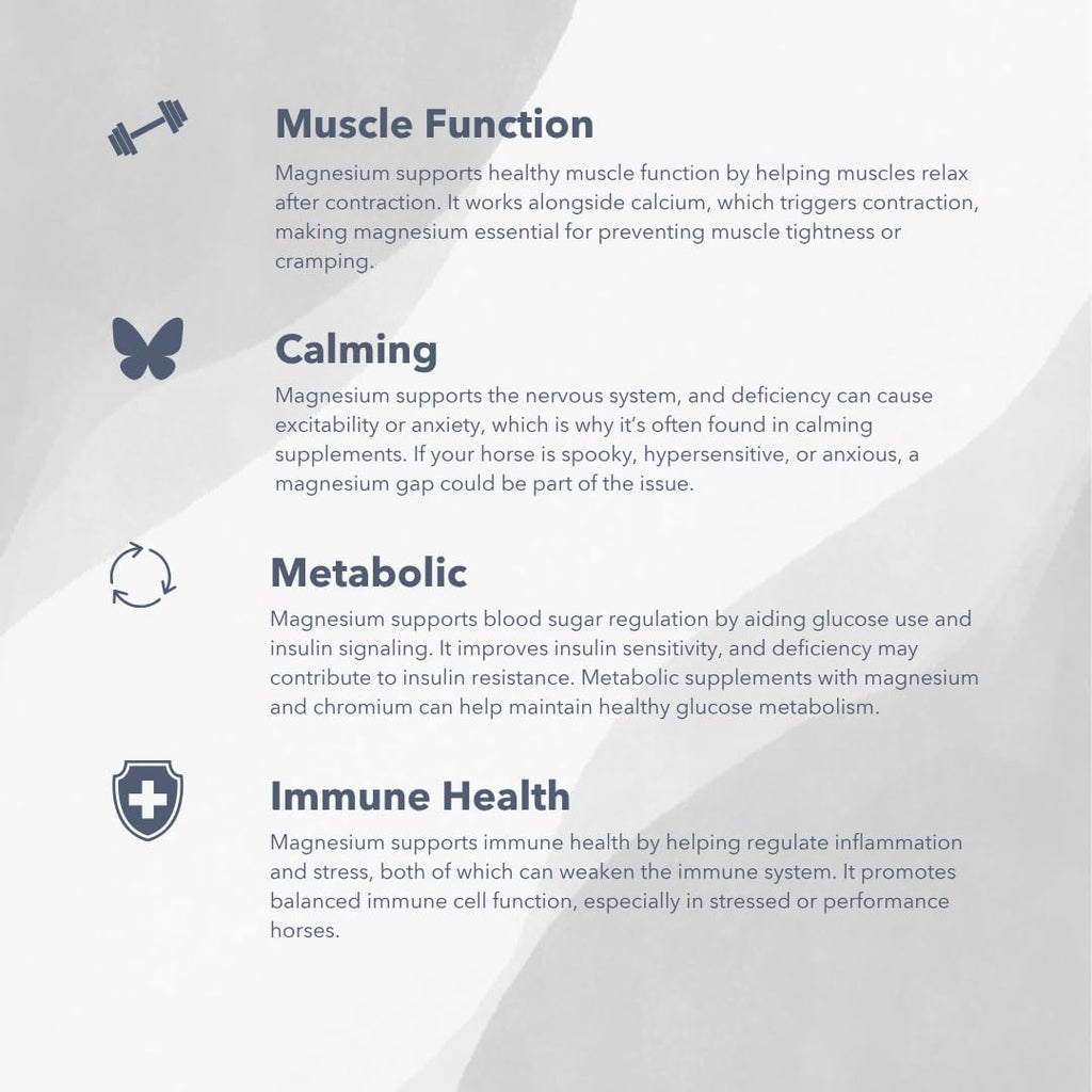 Magnesio 5000 (20lb) Apoyo para la Calma/Metabolismo/Función Muscular en Caballos