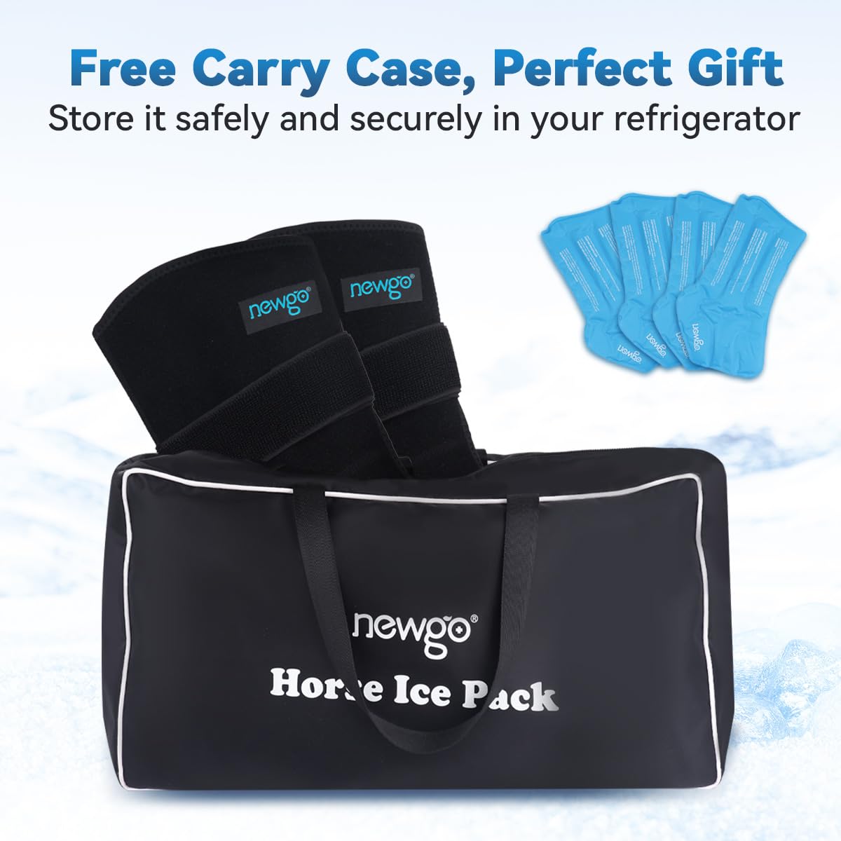 NEWGO Envoltura de hielo para caballo, reutilizable, para lesiones, envoltura refrescante de rodilla de caballo, cubierta completa, bota de hielo fría, 1 envoltura con 2 paquetes de gel para rodilla, piernas, botas y cascos