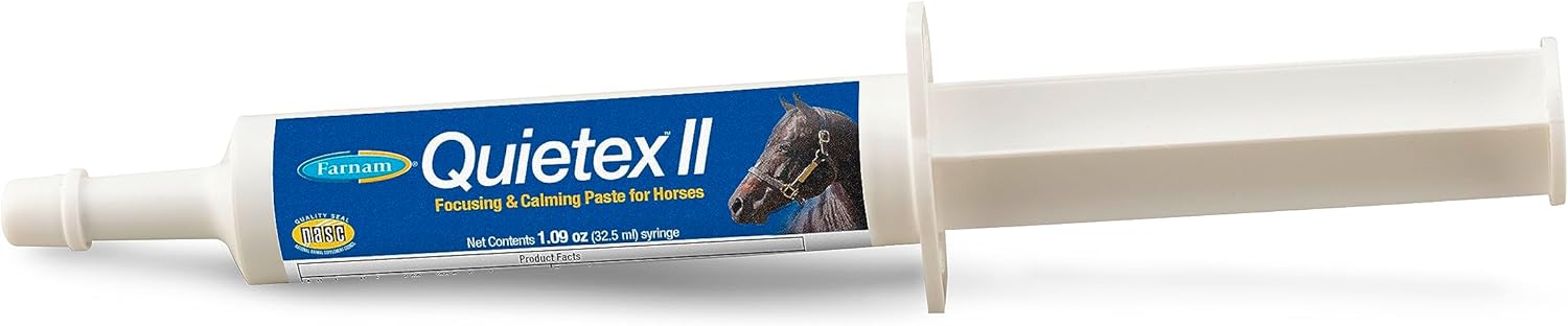 Farnam Quietex II Horse Calming Paste, 32.5 ml Syringe, Manage Nervous Behavior & Keep Horses Calm, Focused & Composed, 7 Stress-Relieving Ingredients, Calm Magnesium Supplement