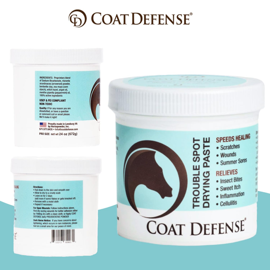 COAT DEFENSE Trouble Spot Drying Paste for Horses - Natural Equine Wound Care That Provides Safe & Effective Relief from Scratches, Sweet Itch, Summer Sores, Proud Flesh, Mud Fever, Girth Rot (10 Oz)