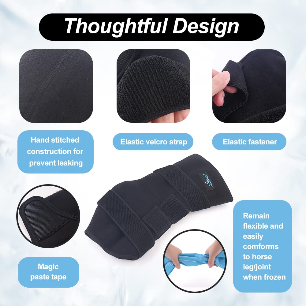 NEWGO Envoltura de hielo para caballo, reutilizable, para lesiones, envoltura refrescante de rodilla de caballo, cubierta completa, bota de hielo fría, 1 envoltura con 2 paquetes de gel para rodilla, piernas, botas y cascos