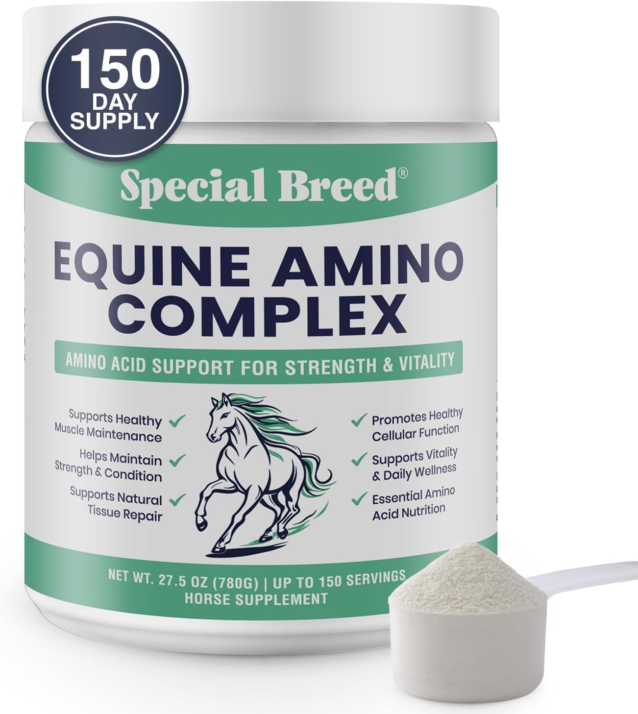 150-Day Supply Horse Amino Acid Supplement - Equine Amino Complex for Muscle, Topline & Recovery Support - Supports Strength, Tissue Repair & Vitality - Daily Horse Supplement Powder