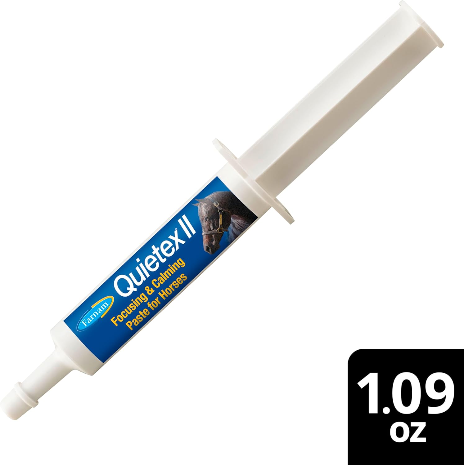 Pasta Tranquilizante Farnam Quietex II para Caballos, Jeringa de 32.5 ml, Maneja el Comportamiento Nervioso y Mantiene a los Caballos Tranquilos, Concentrados y Serenos, 7 Ingredientes para Aliviar el Estrés, Suplemento Calmante de Magnesio