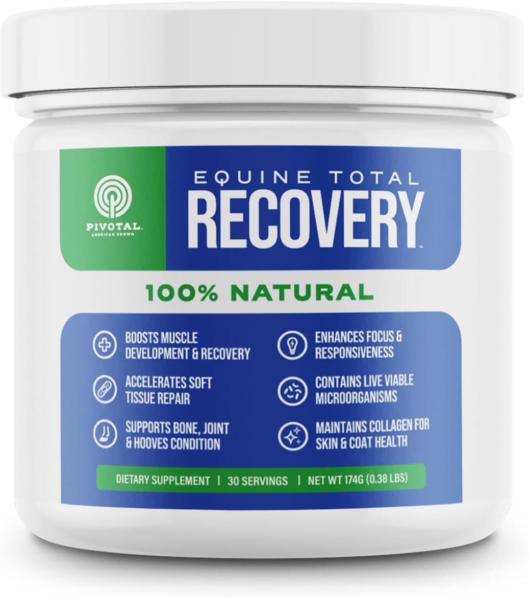 Pivotal Feeds Equine Total Recovery Suplemento – 9 aminoácidos y probióticos para caballos | Recuperación muscular, rendimiento y apoyo digestivo | Decoración de alimentación para caballos | 100 porciones