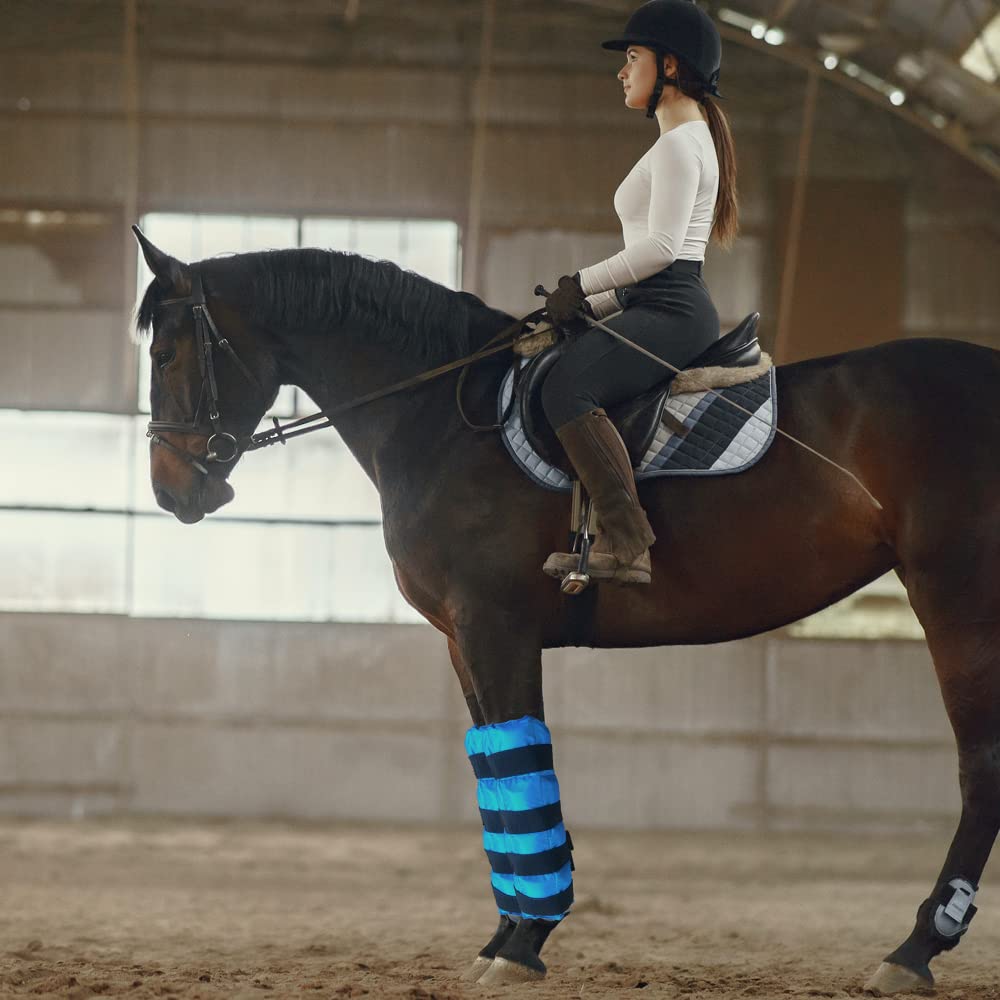 Horse Ice Boots 2-Pack - Reusable Gel Cold Therapy Pack for Swelling & Pain Relief, Cooling Wraps for Hock, Knee, Ankle, Hoof, Adjustable Fit for Horses, Ponies, Drafts, Durable, Leak-Resistant (Blue)