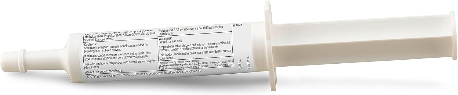 Pasta Tranquilizante Farnam Quietex II para Caballos, Jeringa de 32.5 ml, Maneja el Comportamiento Nervioso y Mantiene a los Caballos Tranquilos, Concentrados y Serenos, 7 Ingredientes para Aliviar el Estrés, Suplemento Calmante de Magnesio