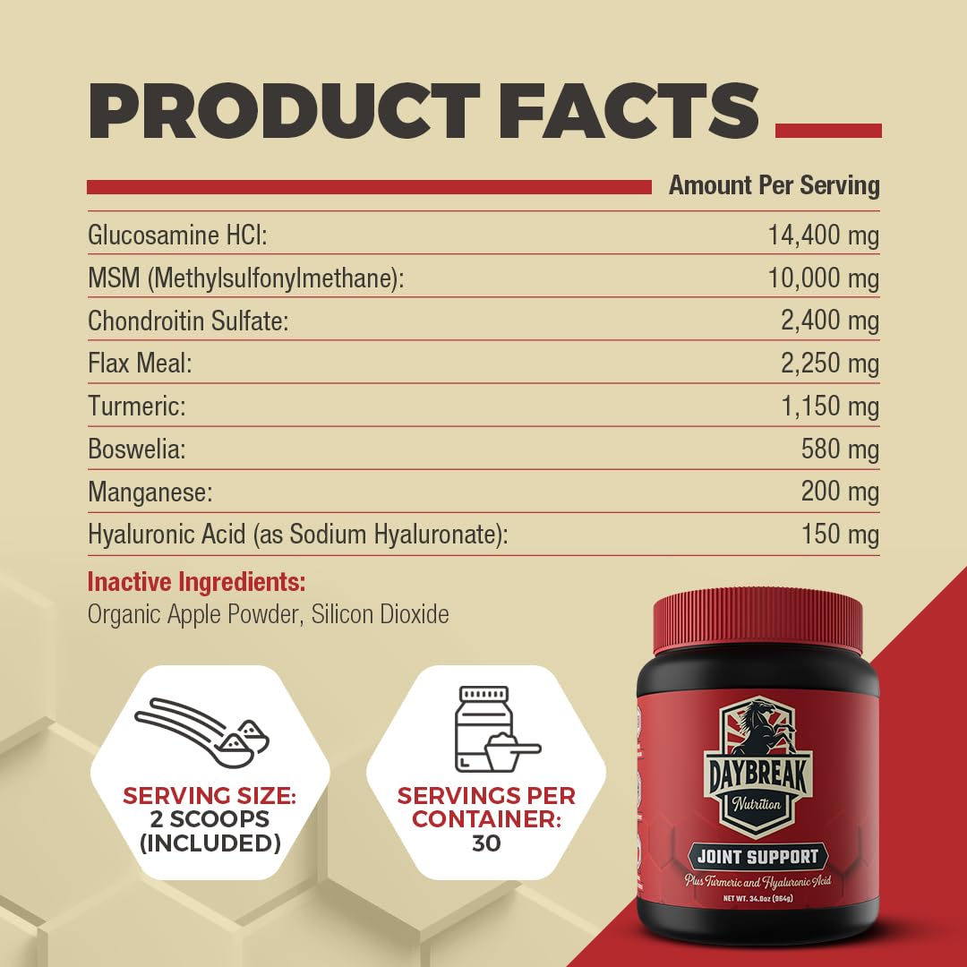 Daybreak Nutrition 8 in 1 Maximum Strength Equine Joint Supplement - Joint Supplement for Horses - Glucosamine, MSM, Chondroitin, Turmeric, Hyaluronic Acid, Manganese, & Boswelia - 964g (30 Servings)