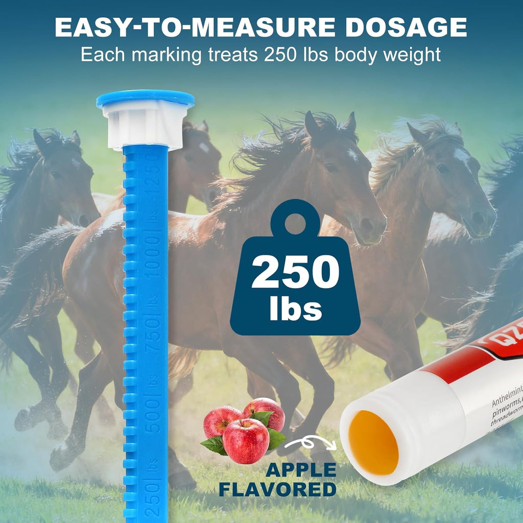 Pasta Equina de Ivermectina al 1.87% – Desparasitante Oral con Sabor a Manzana para Caballos, Paquete de 6