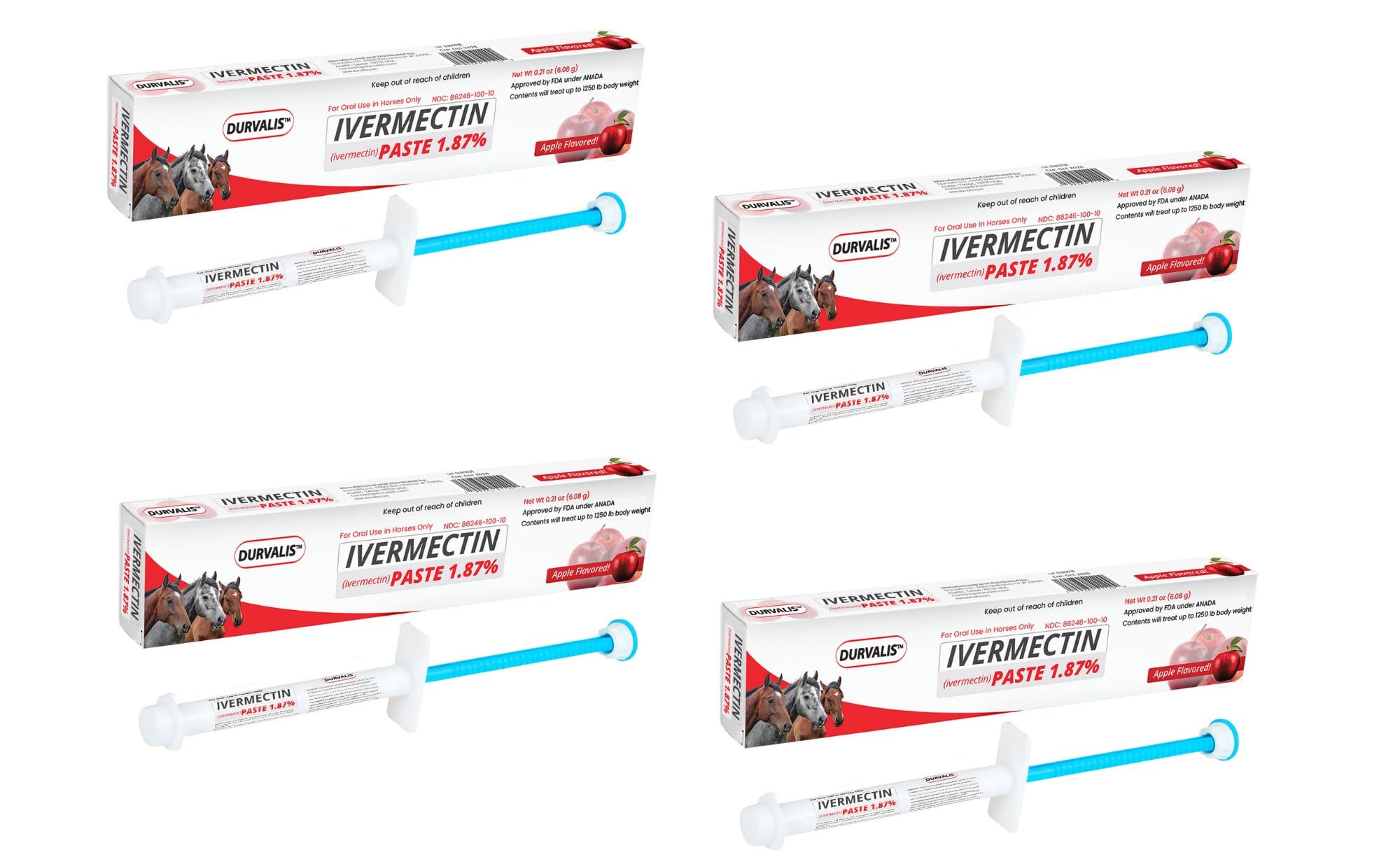 Ivermectin Horse Paste 1.87% Dewormer 6.08g Dose-Effective Appled Flavored Ivermectin Paste for Equine Care,Horse Deworming Paste -for Horses Up to 1250 lb (24 Pack)