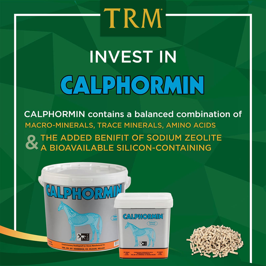Suplemento equino rico en nutrientes TRM Calphormin para el desarrollo óseo óptimo de caballos jóvenes - 10 Kg (22 lb) - Cubeta - 22 lb