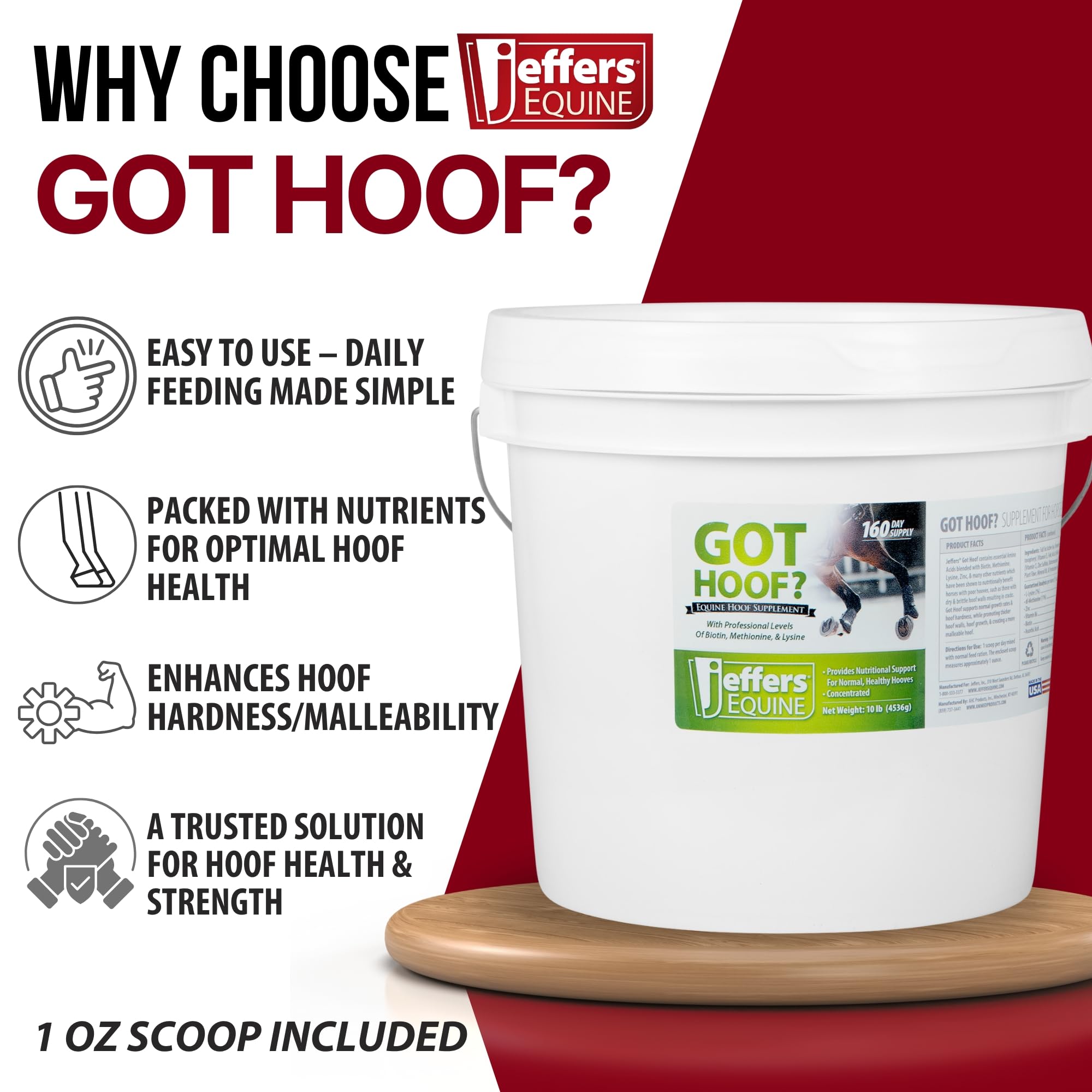 Jeffers Equine Got Hoof? Concentrated Horse Powder Hoof Supplement, 10 lbs - Biotin, Methionine, Zinc & Amino Acids for Safe Hoof Growth, Strength, and Dry Hooves - Includes 1 oz Scoop