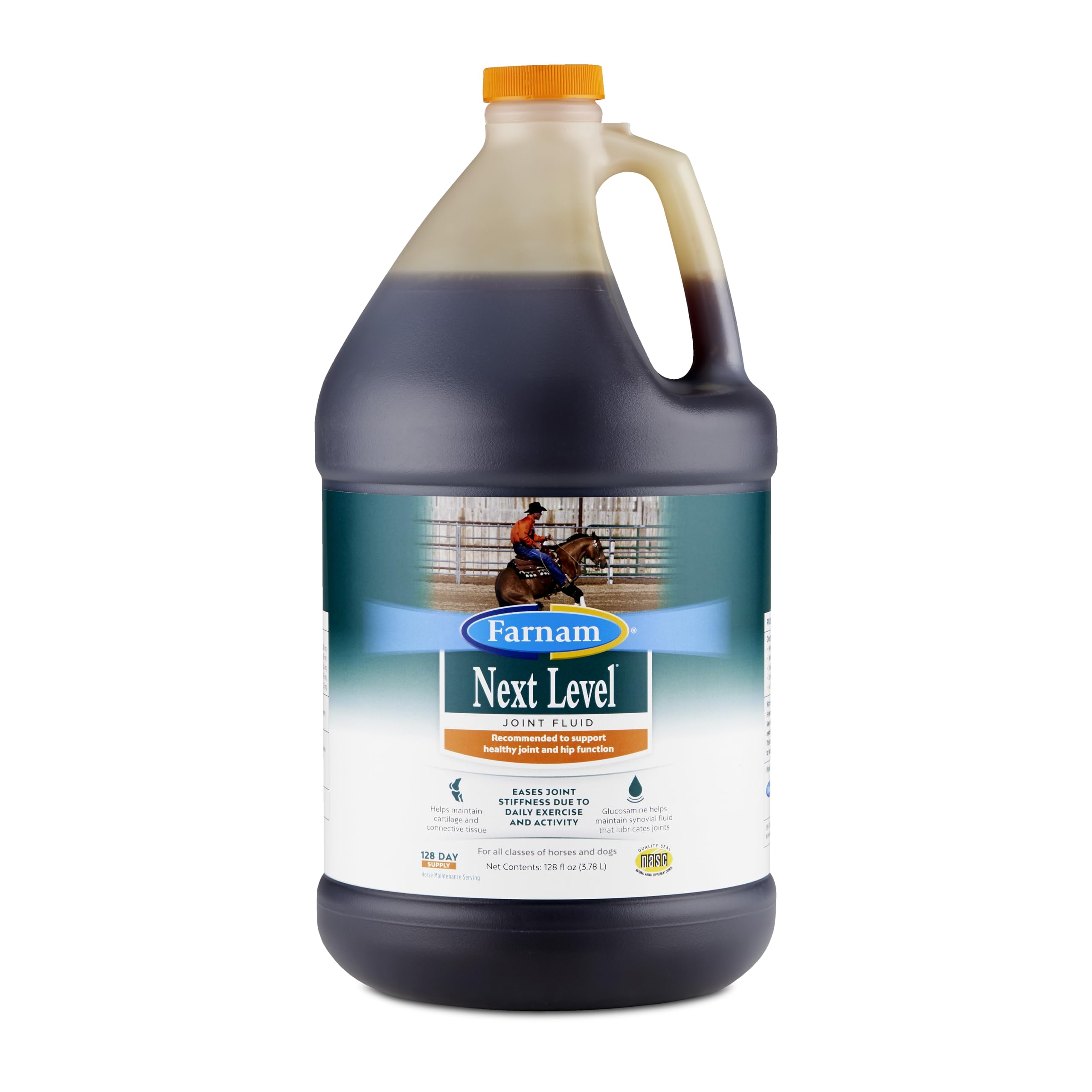 Farnam Next Level Joint Fluid Supplement for horses and dogs, Helps maintain connective tissue to ease joint stiffness due to daily activity, 16 ounces, 16 day supply