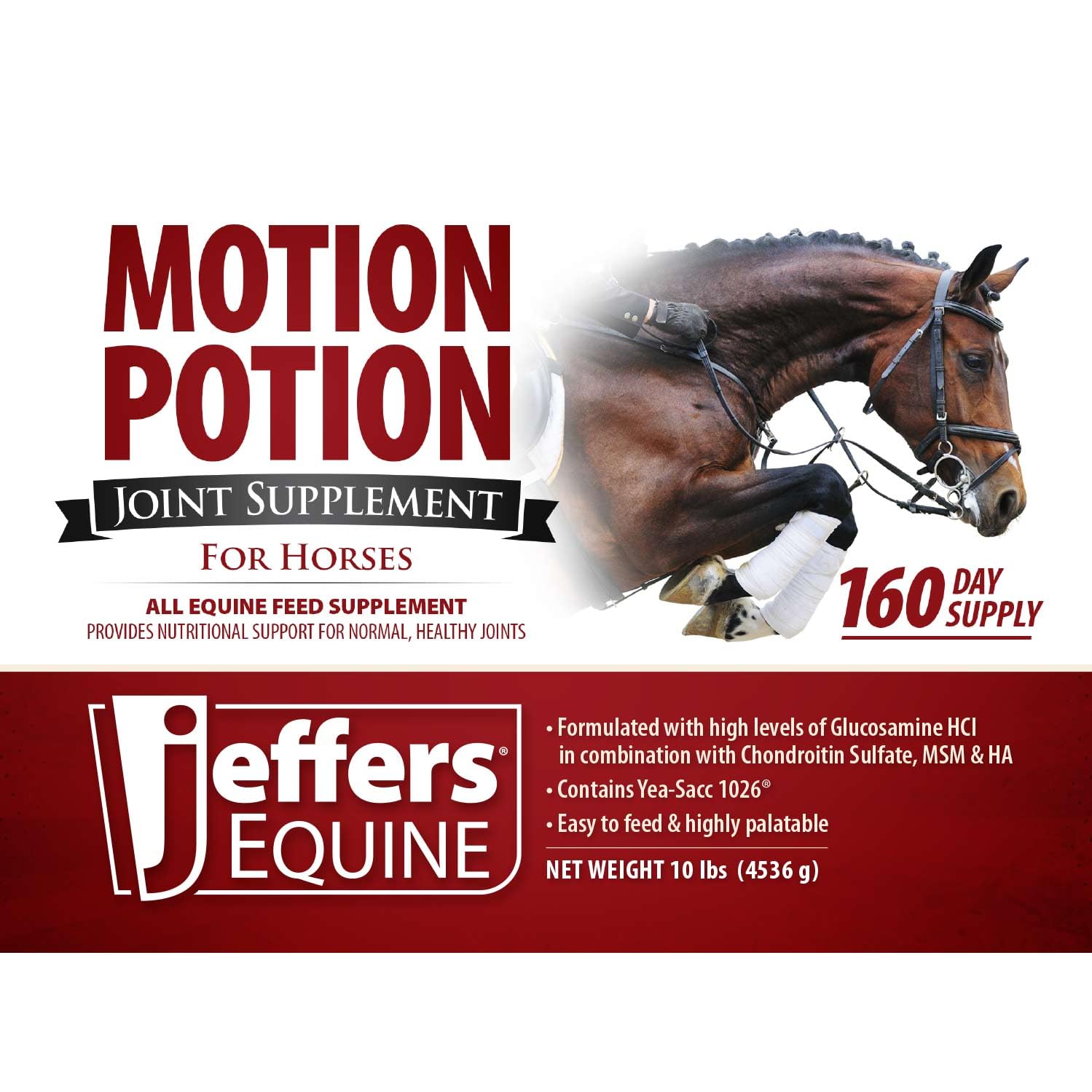 Jeffers Motion Potion Horse Joint Supplement Pellets – Glucosamine HCL, MSM, Chondroitin, Hyaluronic Acid, Vitamin C & E, Daily Equine Support for Senior & Active Horses – 10 lbs, 160 Day Supply