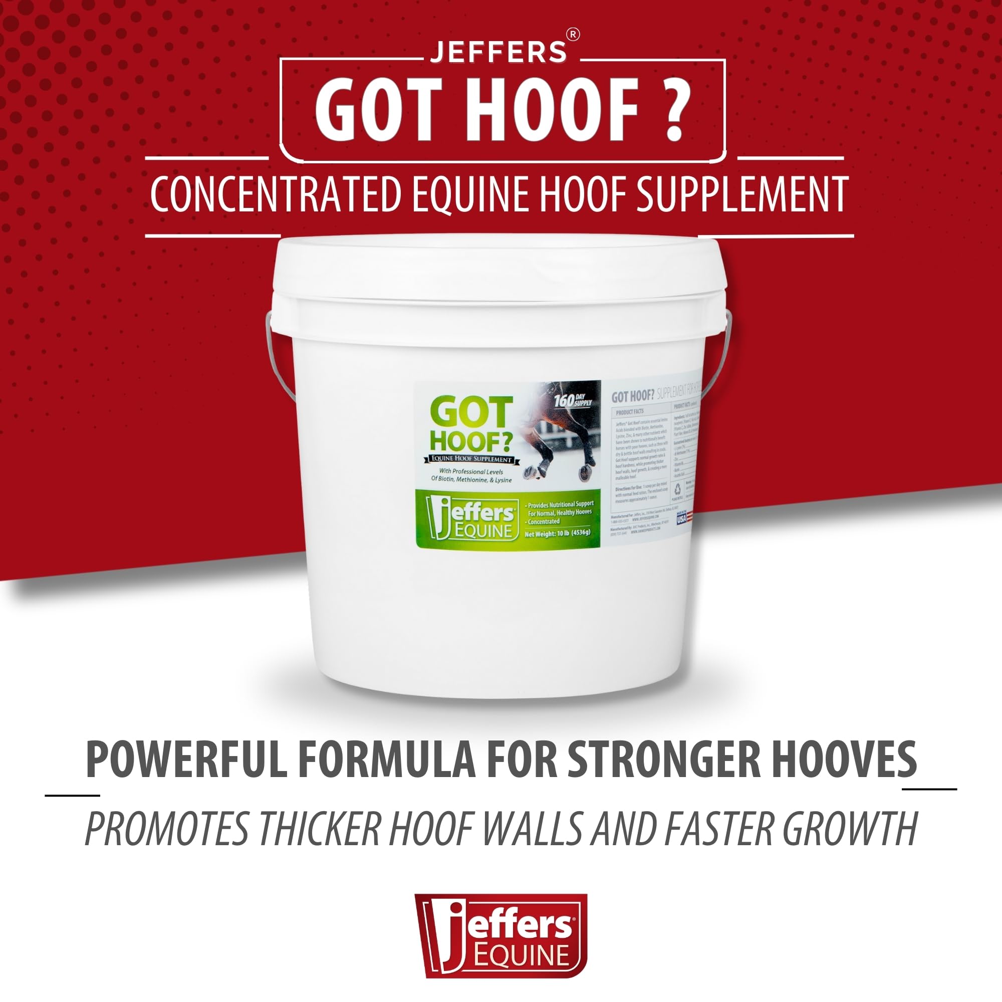 Jeffers Equine Got Hoof? Concentrated Horse Powder Hoof Supplement, 10 lbs - Biotin, Methionine, Zinc & Amino Acids for Safe Hoof Growth, Strength, and Dry Hooves - Includes 1 oz Scoop