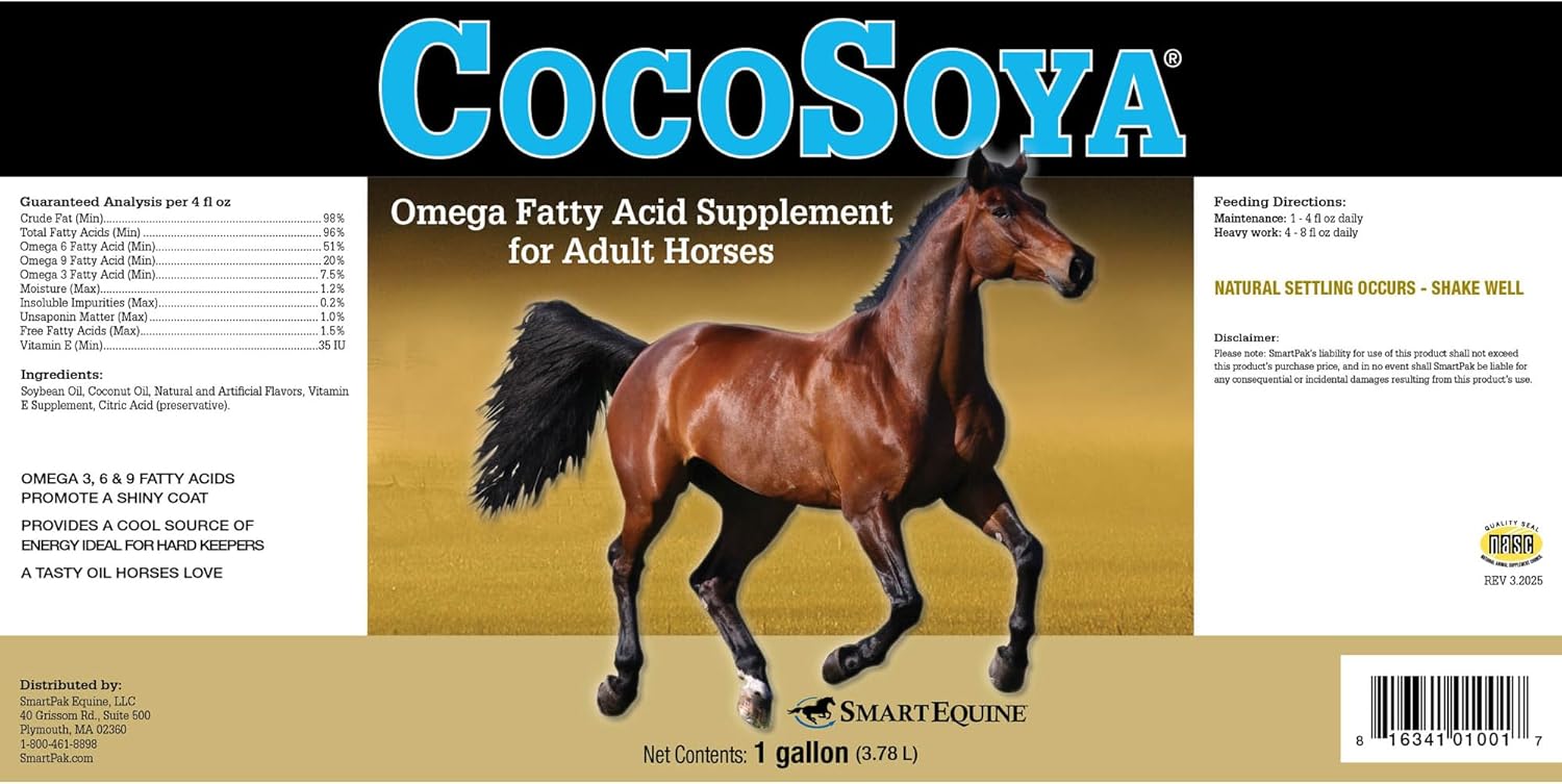 SmartEquine Aceite de soya CocoSoya | Aceite para piel y pelaje | Contiene soja y aceite de coco para el brillo general del pelaje y la salud del caballo | Ácidos grasos nutritivos para una apariencia lustrosa | 1 galón