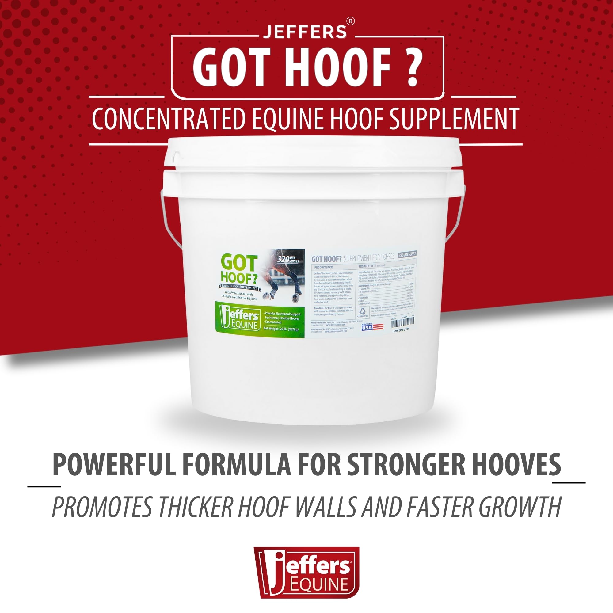 Jeffers Equine ¿Tienes Cascos? Suplemento Concentrado en Polvo para Cascos de Caballos, 4.5 kg - Biotina, Metionina, Zinc y Aminoácidos para un Crecimiento Seguro, Fuerza y Cascos Secos - Incluye Cuchara de 28 g