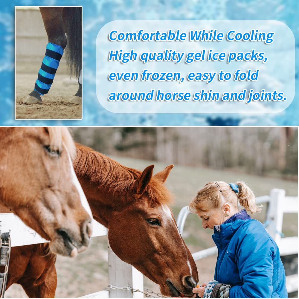 Horse Ice Boots 2-Pack - Reusable Gel Cold Therapy Pack for Swelling & Pain Relief, Cooling Wraps for Hock, Knee, Ankle, Hoof, Adjustable Fit for Horses, Ponies, Drafts, Durable, Leak-Resistant (Blue)