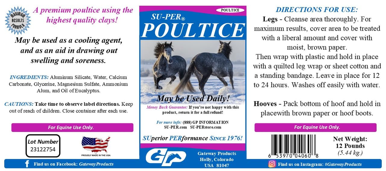SU-PER Poultice for Horses - Helps Draw Out Swelling & Soreness - Premium Poultice & Cooling Agent - 12 Pounds