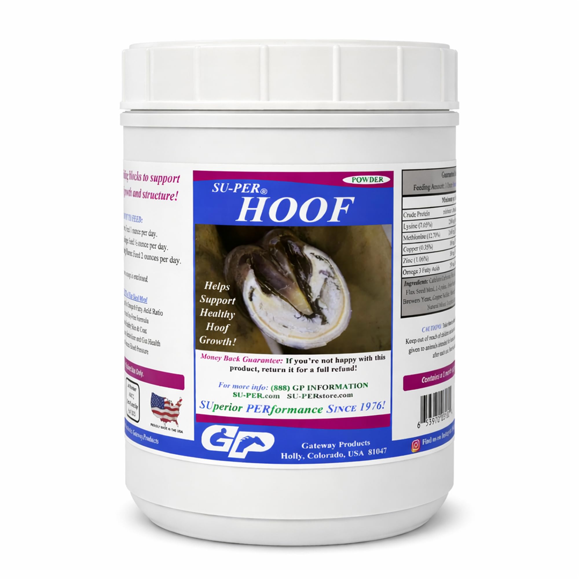 SU-PER Hoof Horse Supplement - Essential Nutrients for Hoof Growth and Hoof Care - Biotin, Gelatin, Lysine, Methionine, Zinc - 2.5 Pounds