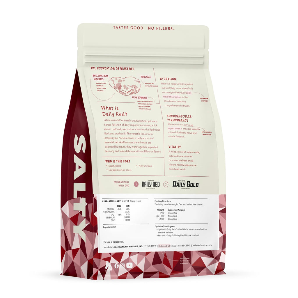 Suplemento de electrolitos de sal mineral suelta triturada REDMOND Rock para caballos (11,34 kg)