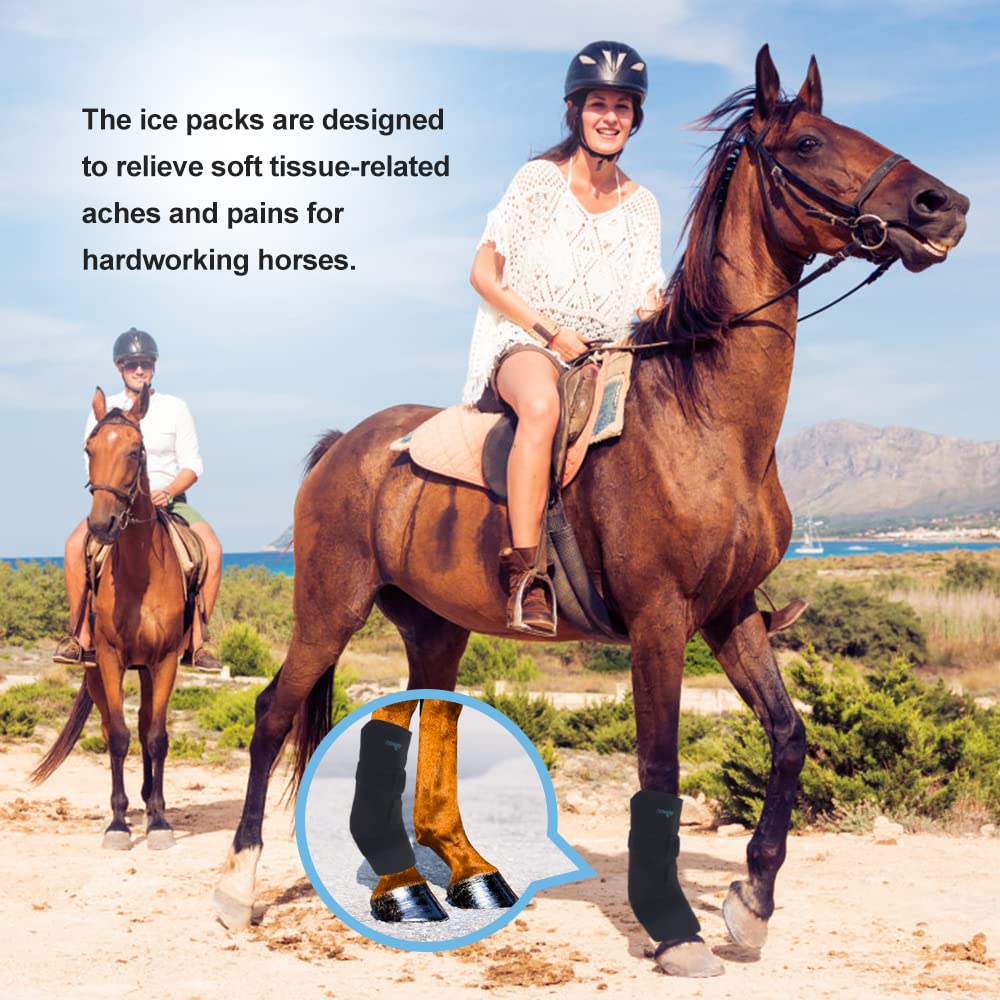 NEWGO Envoltura de hielo para caballo, reutilizable, para lesiones, envoltura refrescante de rodilla de caballo, cubierta completa, bota de hielo fría, 1 envoltura con 2 paquetes de gel para rodilla, piernas, botas y cascos