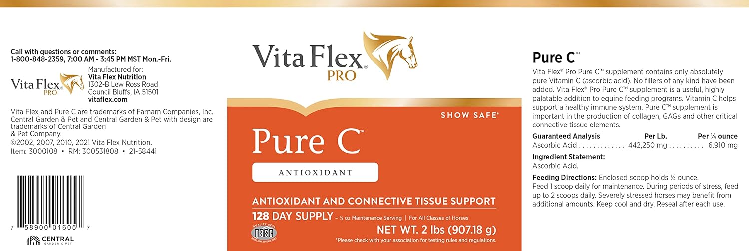 Vita Flex Pro Pure C Premium Quality Horse Vitamin C, 2 Pounds, 128-Day Supply
