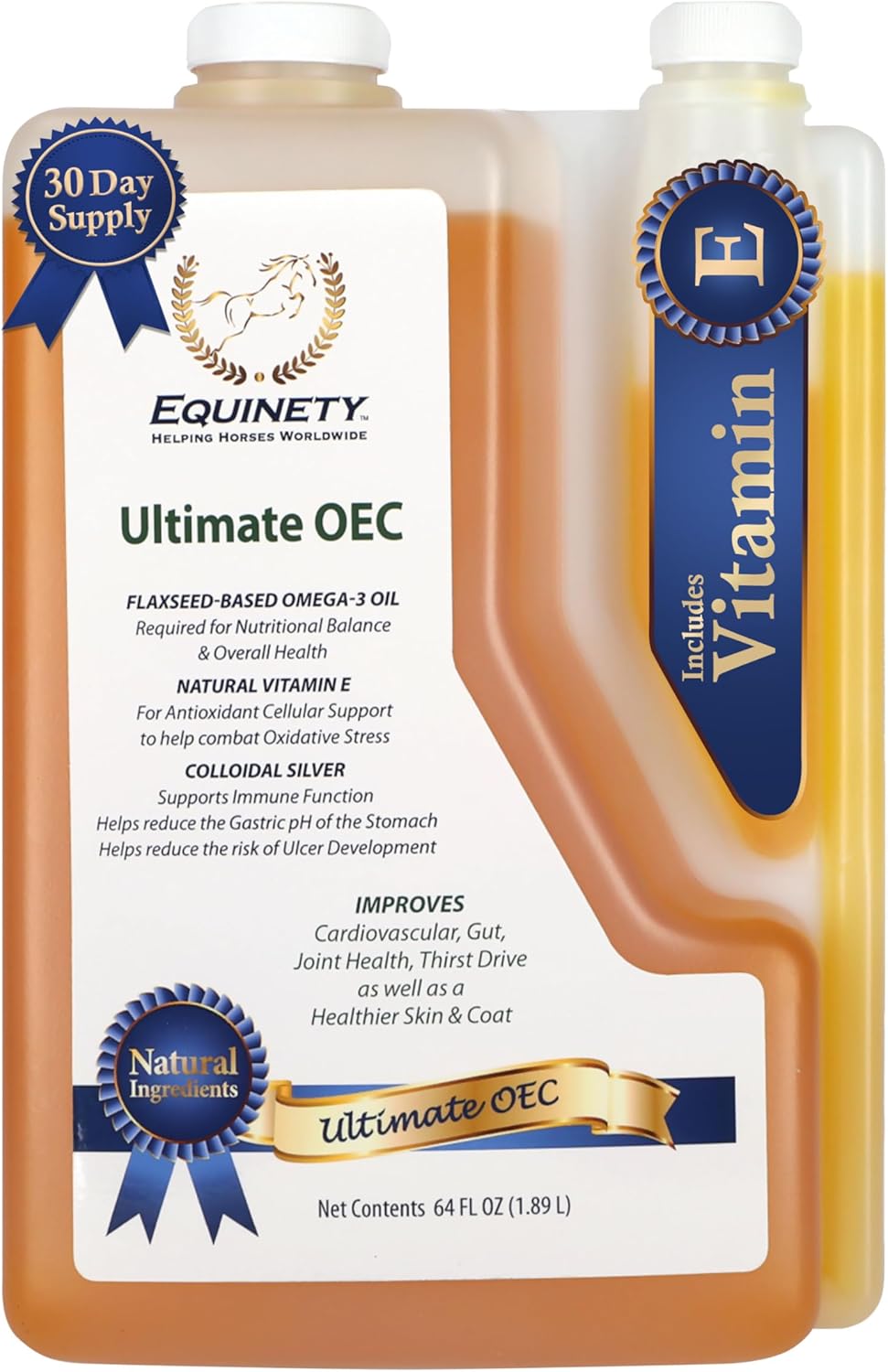 Suplemento ecuestre definitivo OEC – Omega 3, vitamina E, aceite de linaza para caballos – Defensa del pelaje, soporte articular y de pezuñas – Aceite equino aprobado por veterinarios para un peso saludable, músculos y recuperación