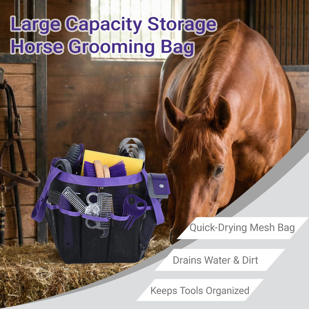 Horse Grooming Kit 13 Piece, Horse Brushes for Grooming Supplies Set with Organizer Bag, Horse Brush & Curry Comb for Effective Cleaning, Gift for Horses Riders Beginners