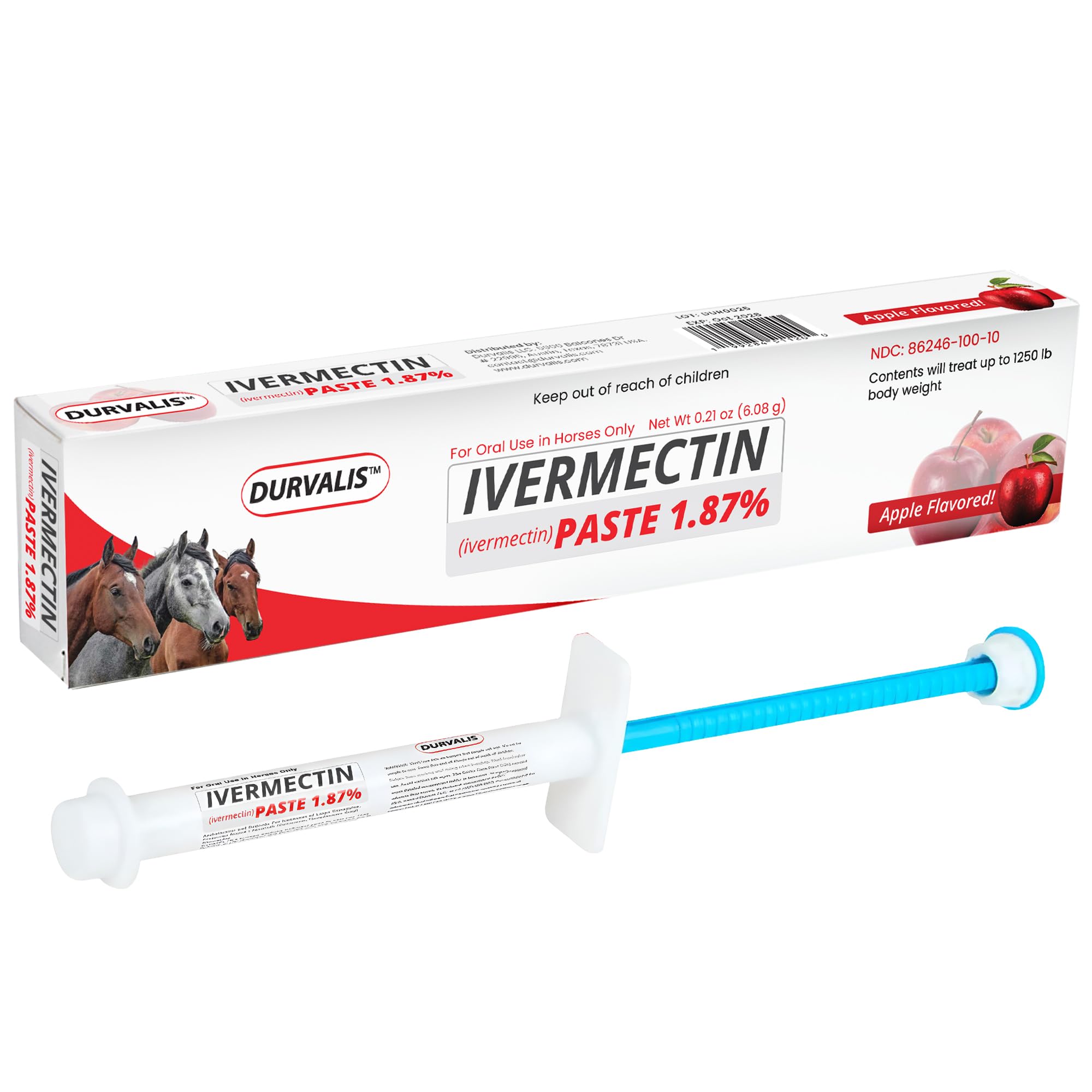 Ivermectin Horse Paste 1.87% Dewormer 6.08g Dose-Effective Appled Flavored Ivermectin Paste for Equine Care,Horse Deworming Paste -for Horses Up to 1250 lb (24 Pack)