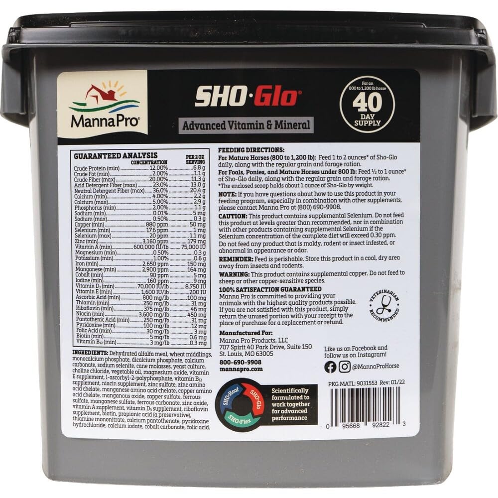 Manna Pro Sho-Glo Supplement for Horses | Complete Vitamin & Mineral Supplement for Healthy Skin & Coat | 5 Pounds