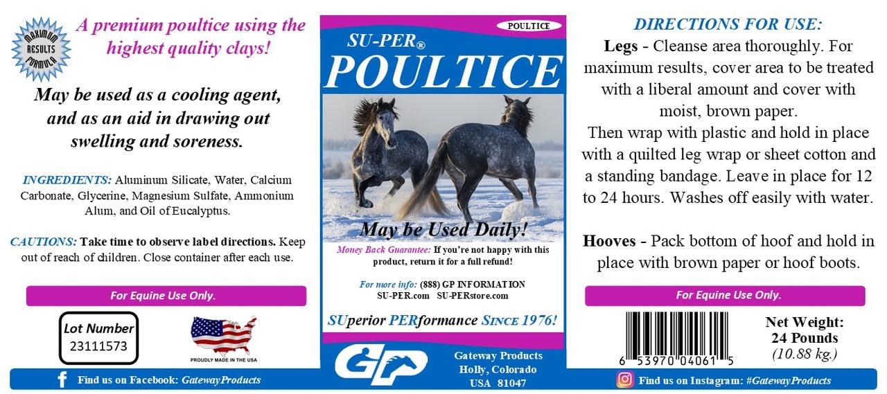 SU-PER Poultice for Horses - Helps Draw Out Swelling & Soreness - Premium Poultice & Cooling Agent - 12 Pounds