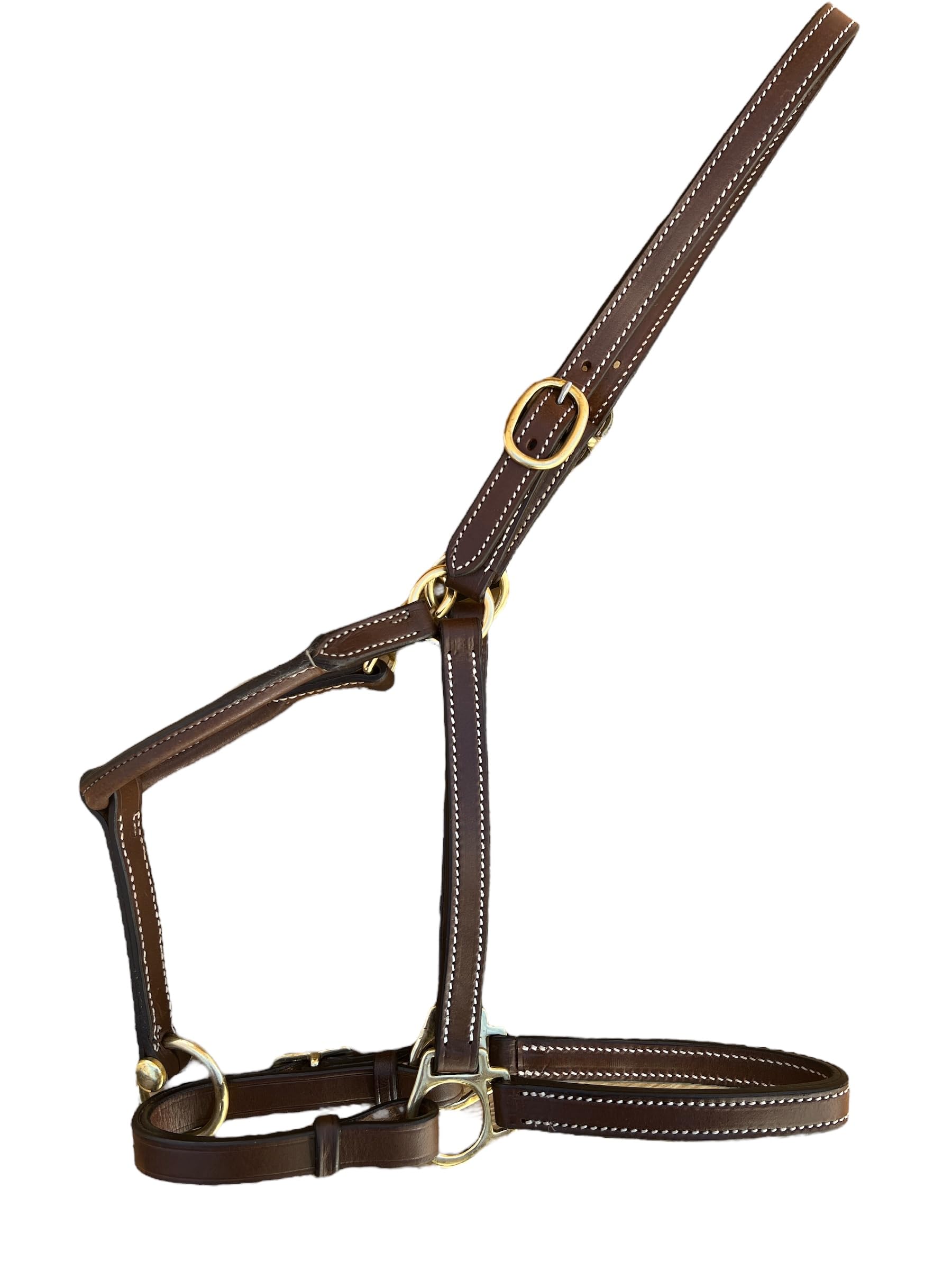 Cabestro de cuero de 3/4" de Leaders para caballos con placa de identificación grabada personalizada, cuero marrón con herrajes de latón macizo