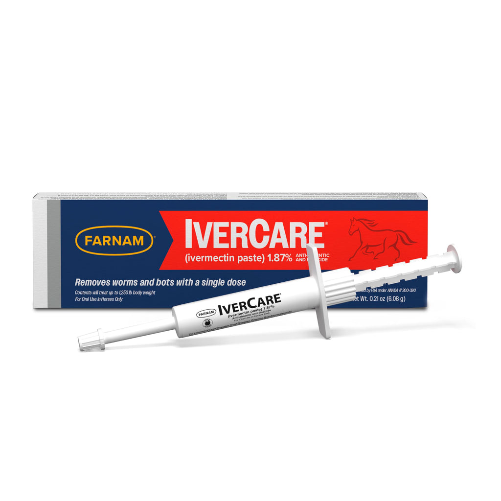 Farnam IverCare (pasta de ivermectina) 1.87% para caballos, antihelmíntico y botulicida, 0.21 onzas, desparasitante para caballos, pasta de ivermectina con sabor a manzana, hasta 1,250 lb