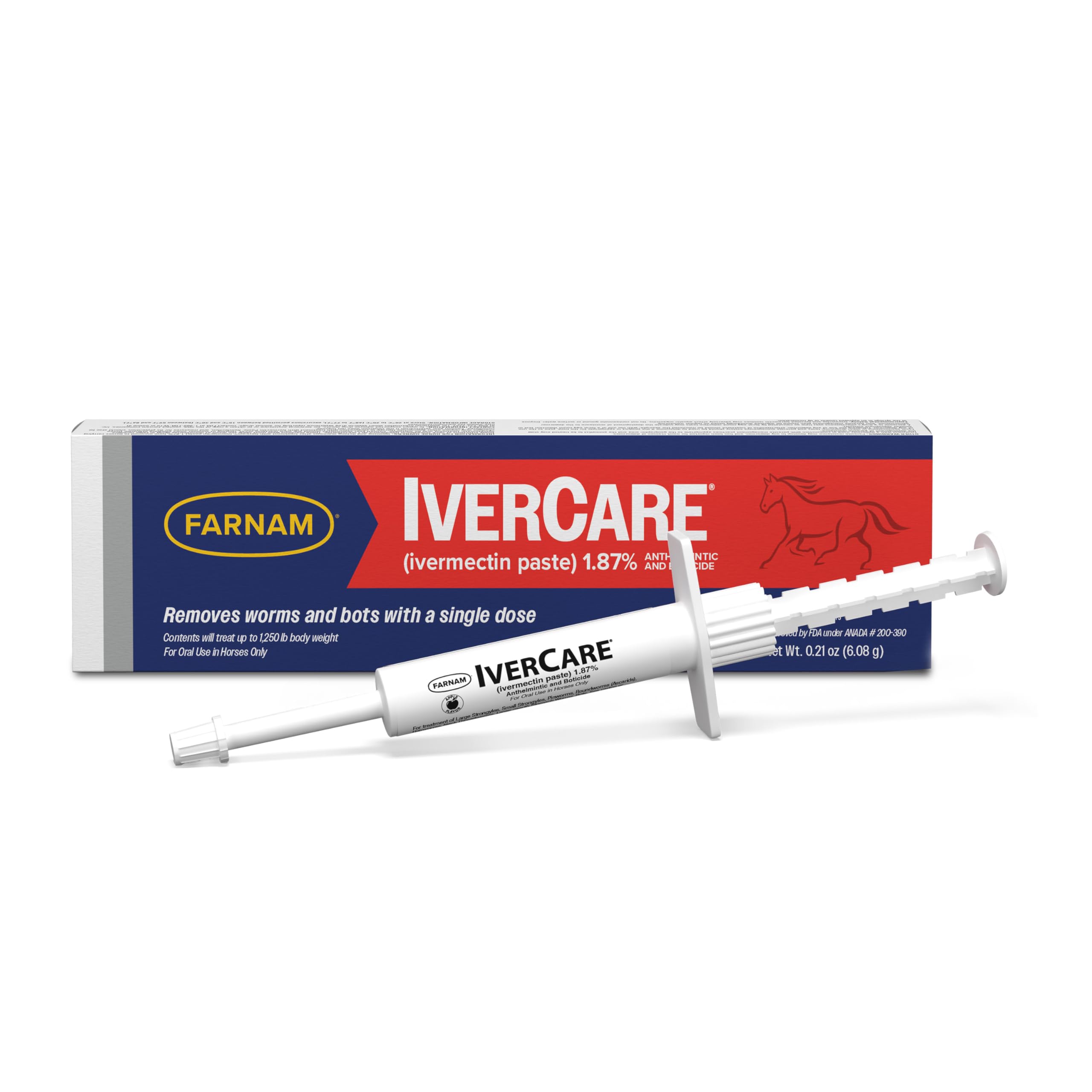 Farnam IverCare (ivermectin Paste) 1.87% for Horses, Anthelmintic and Boticide, 0.21 Ounces, Horse Dewormer, Ivermectin Apple-Flavored Paste, Up to 1,250 lbs