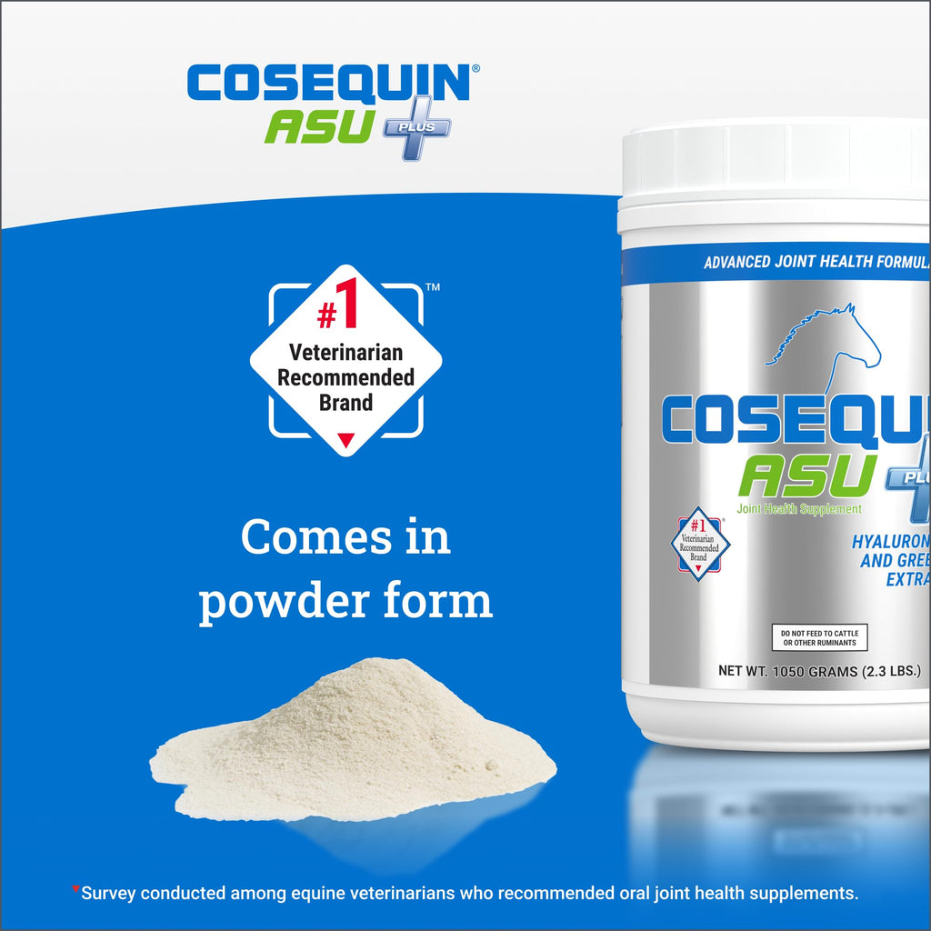Suplemento Nutramax Cosequin ASU para la salud articular en caballos - Polvo con glucosamina, condroitina, MSM, ASU, extracto de té verde y ácido hialurónico, 1050 gramos