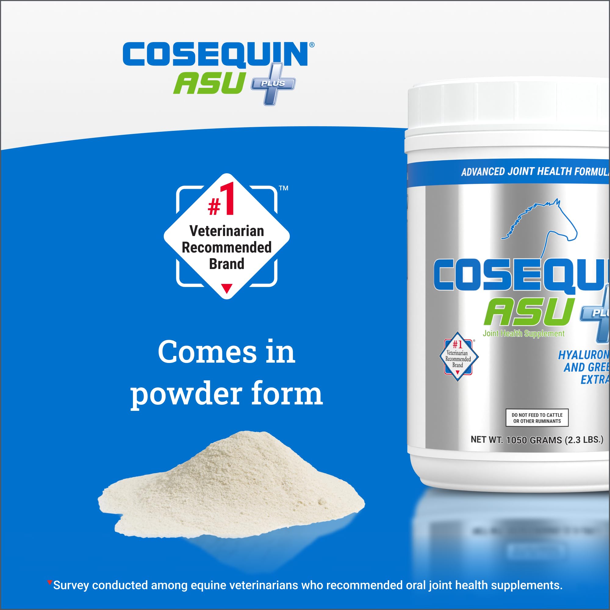 Suplemento Nutramax Cosequin ASU para la salud articular en caballos - Polvo con glucosamina, condroitina, MSM, ASU, extracto de té verde y ácido hialurónico, 1050 gramos