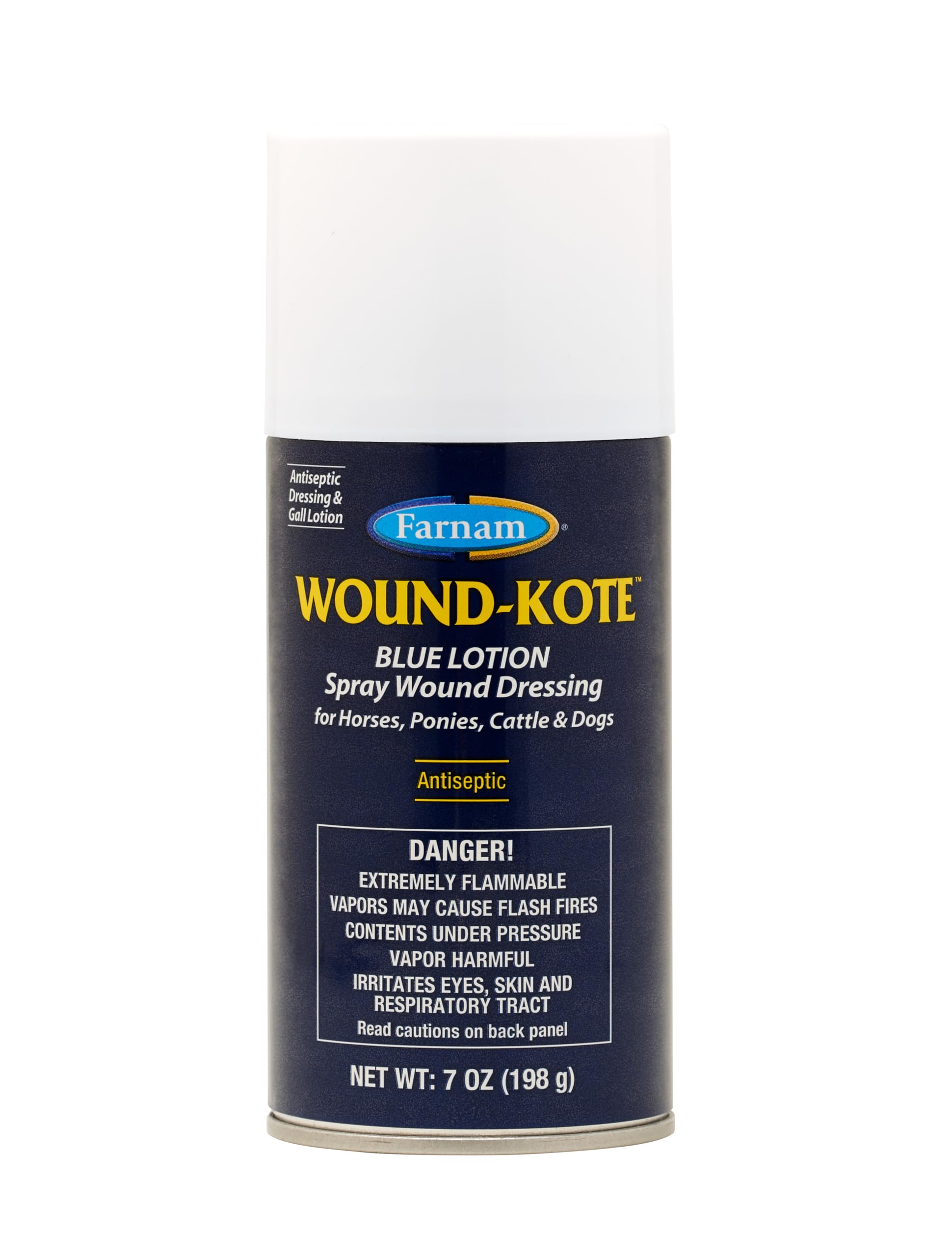 Farnam Wound-Kote Blue Lotion Spray Horse Wound Care for use on Horses and Dogs, Antiseptic Properties, for Minor Wounds, Cuts and Sores, 7 Oz.