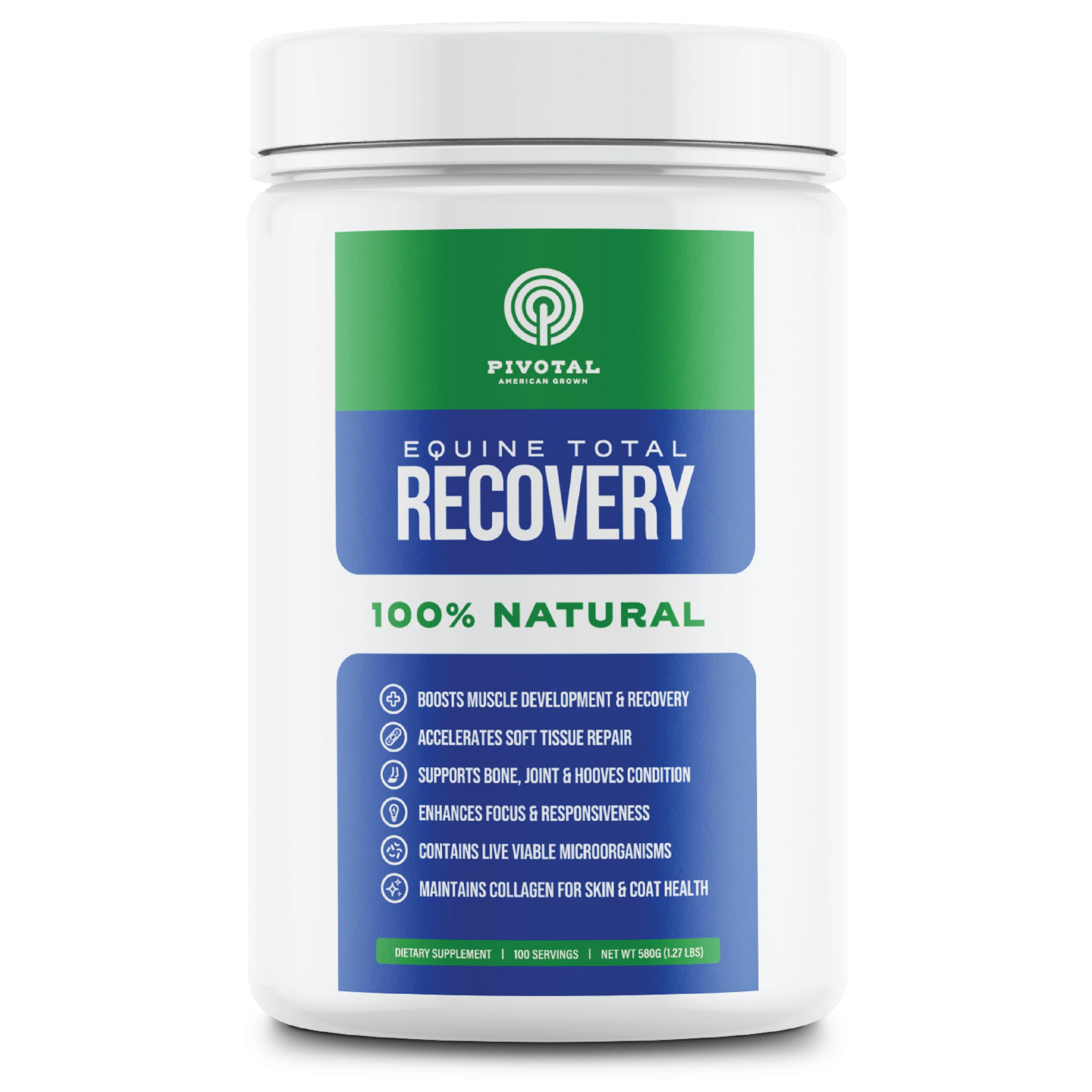 Pivotal Feeds Equine Total Recovery Suplemento – 9 aminoácidos y probióticos para caballos | Recuperación muscular, rendimiento y apoyo digestivo | Decoración de alimentación para caballos | 100 porciones