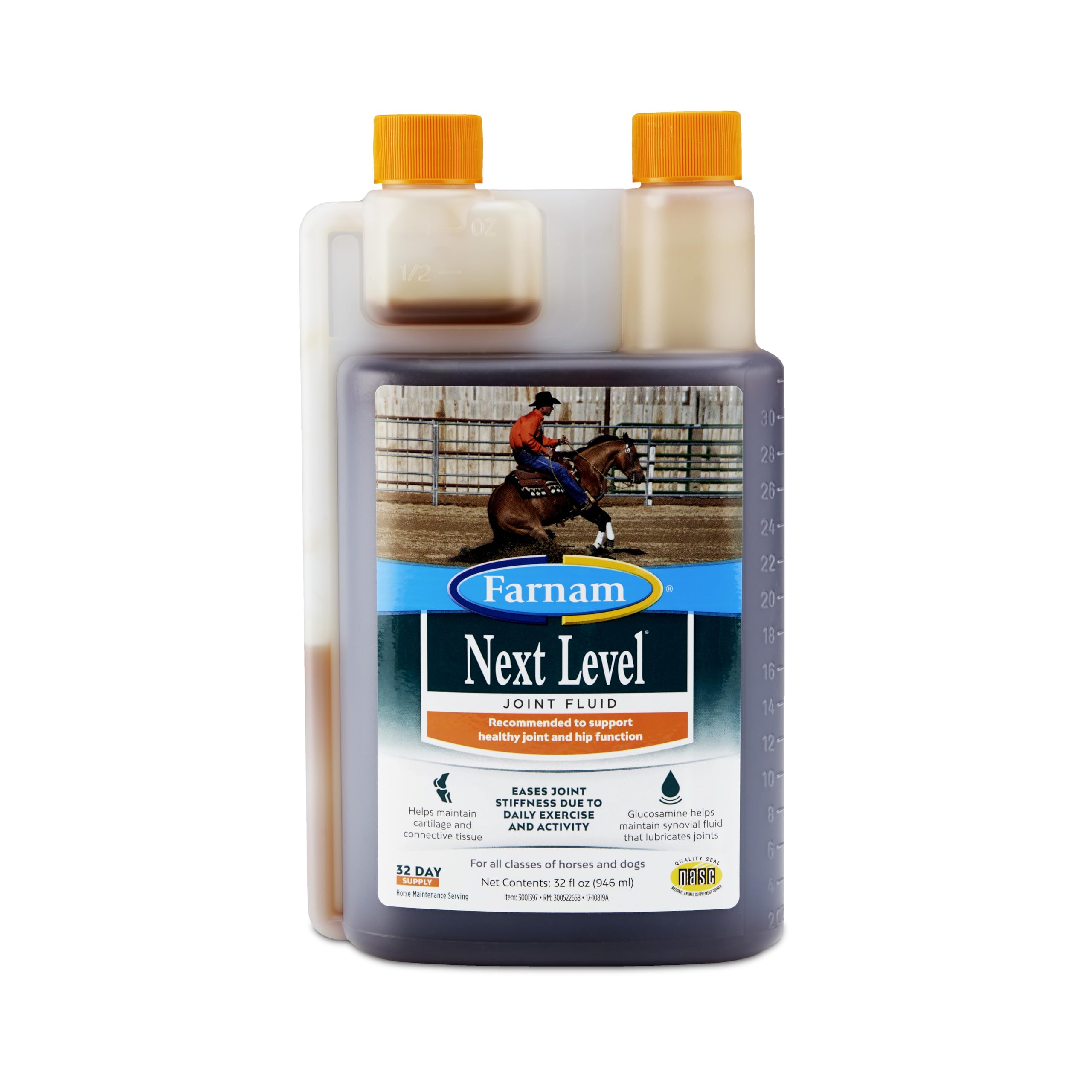 Farnam Next Level Joint Fluid Supplement for horses and dogs, Helps maintain connective tissue to ease joint stiffness due to daily activity, 16 ounces, 16 day supply