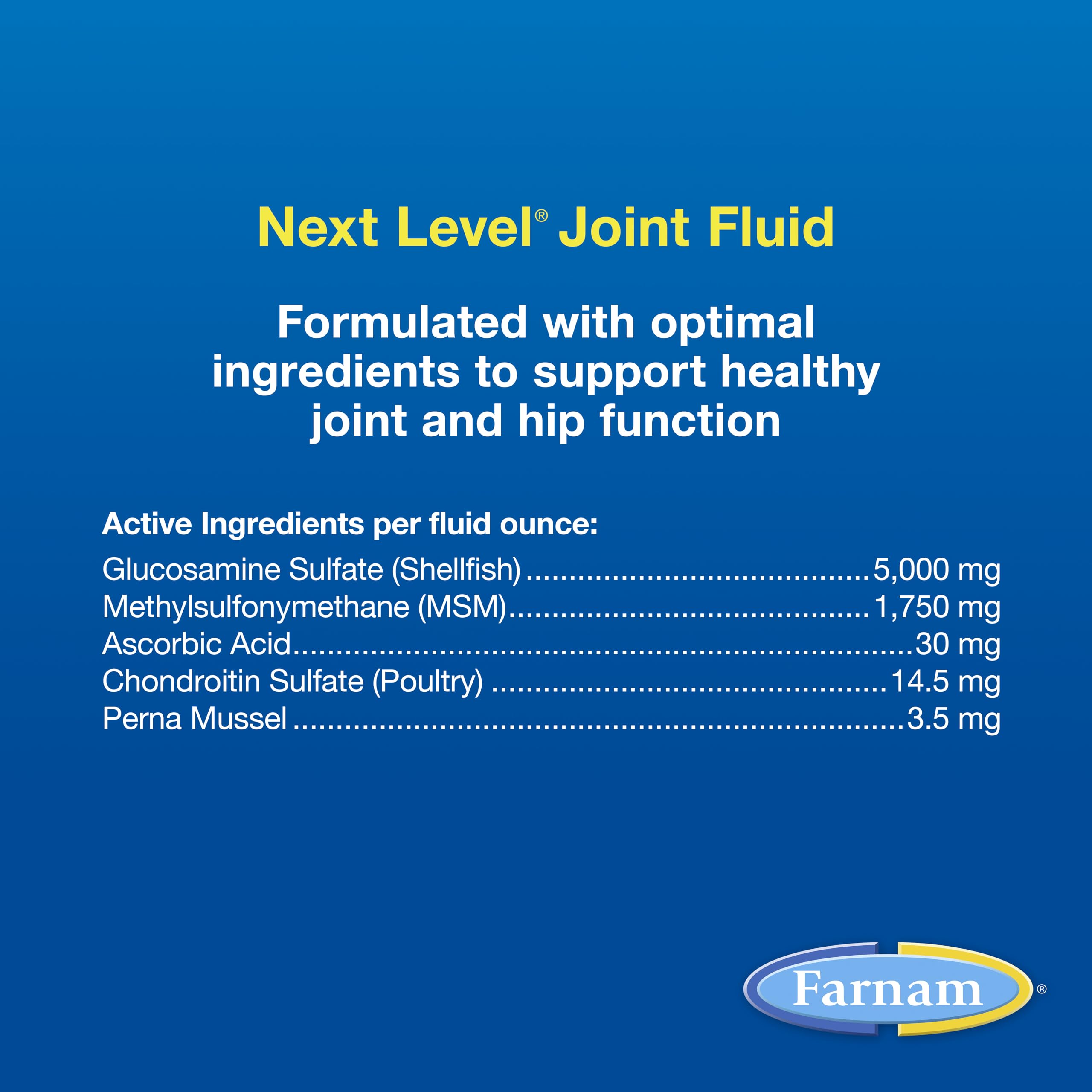 Farnam Next Level Joint Fluid Supplement for horses and dogs, Helps maintain connective tissue to ease joint stiffness due to daily activity, 16 ounces, 16 day supply