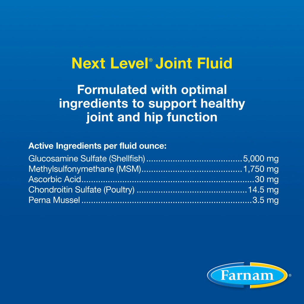 Suplemento Farnam Next Level Joint Fluid para caballos y perros, ayuda a mantener el tejido conectivo para aliviar la rigidez de las articulaciones debido a la actividad diaria, 473 ml, suministro para 16 días