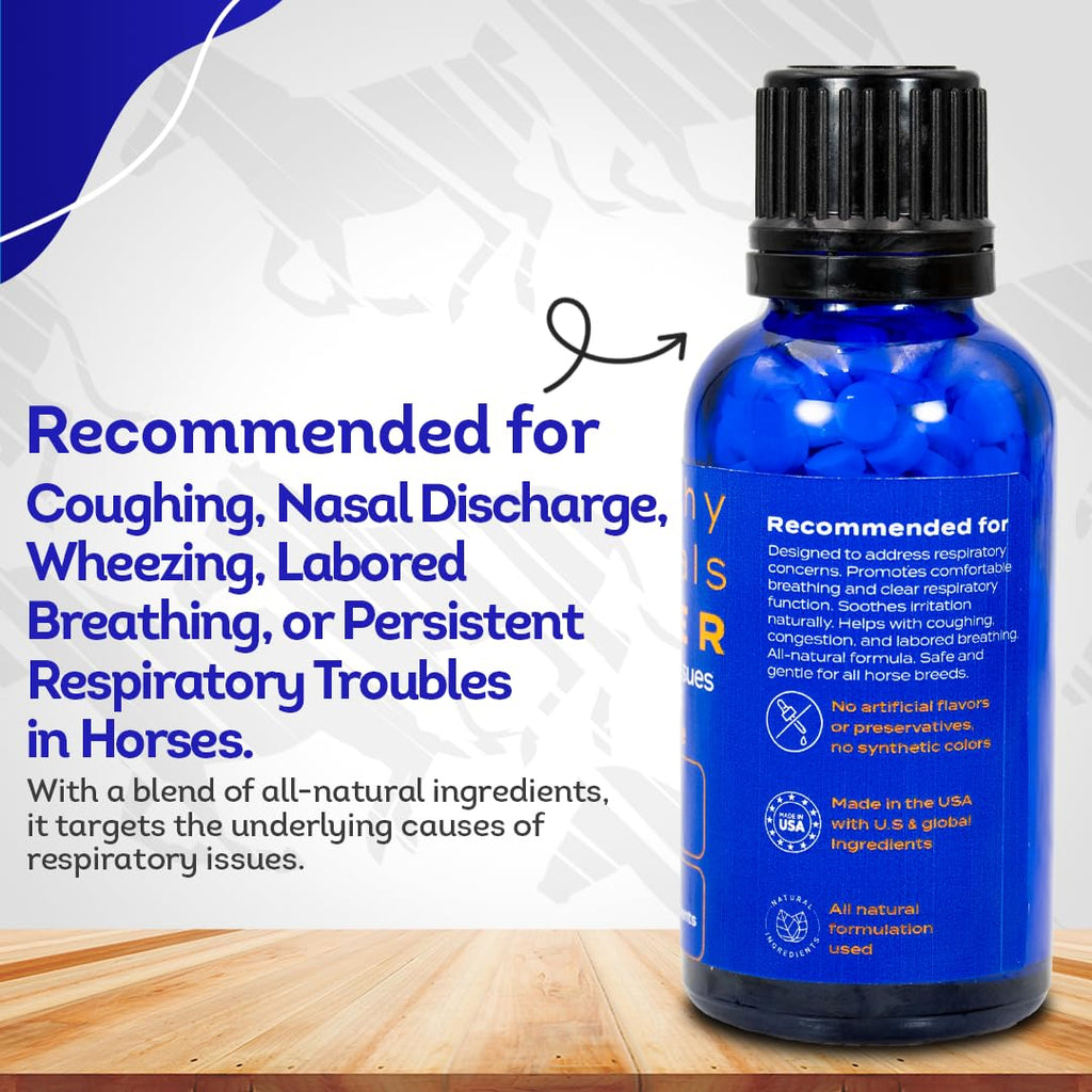 HA4E - Soporte para problemas respiratorios en caballos - Ayuda a prevenir la enfermedad pulmonar obstructiva crónica (EPOC), alergias e infecciones - Suplemento homeopático natural altamente eficaz - 300 comprimidos