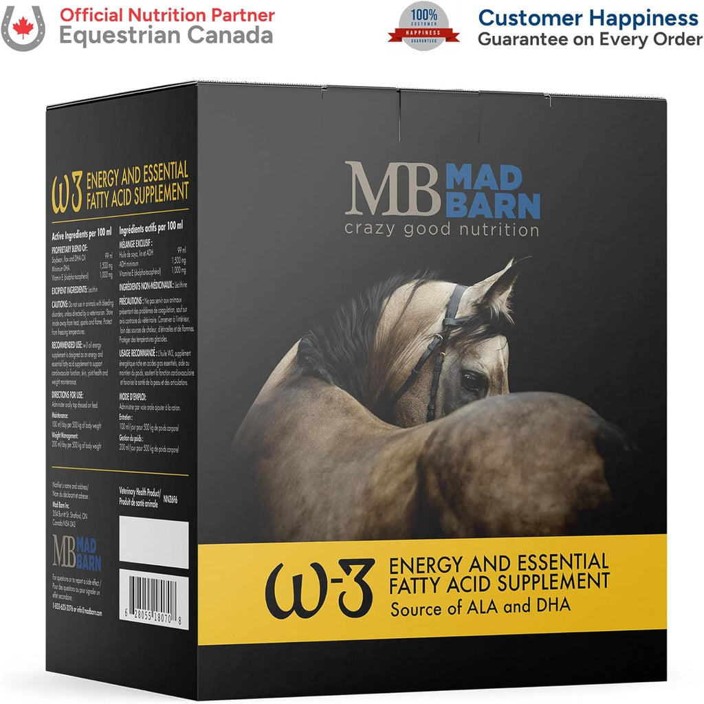 Mad Barn - Aceite W-3 5 L con Omega-3 DHA y Vitamina E Natural | Suplemento Graso para Caballos | Favorece una Piel Sana y un Pelaje Brillante
