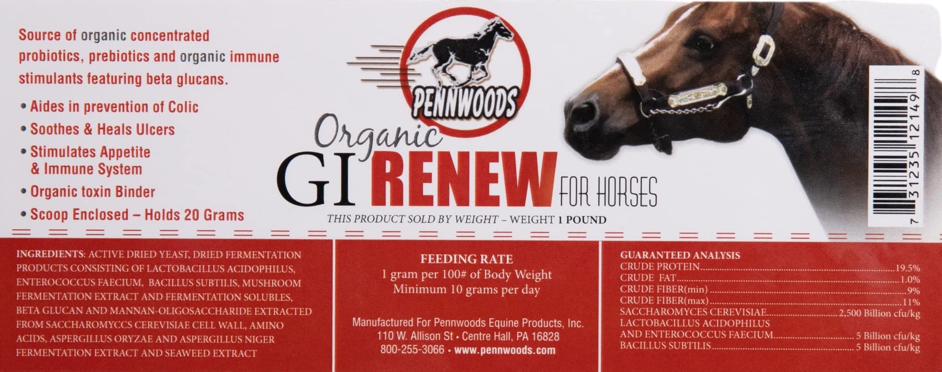 Pennwoods Equine Products GI Renew - 2 LBS | Digestión | Estimulante inmune | Suplemento para caballos | Estimulante del apetito | Probiótico | Prebiótico | Enzimas digestivas | Beta Glucanos |